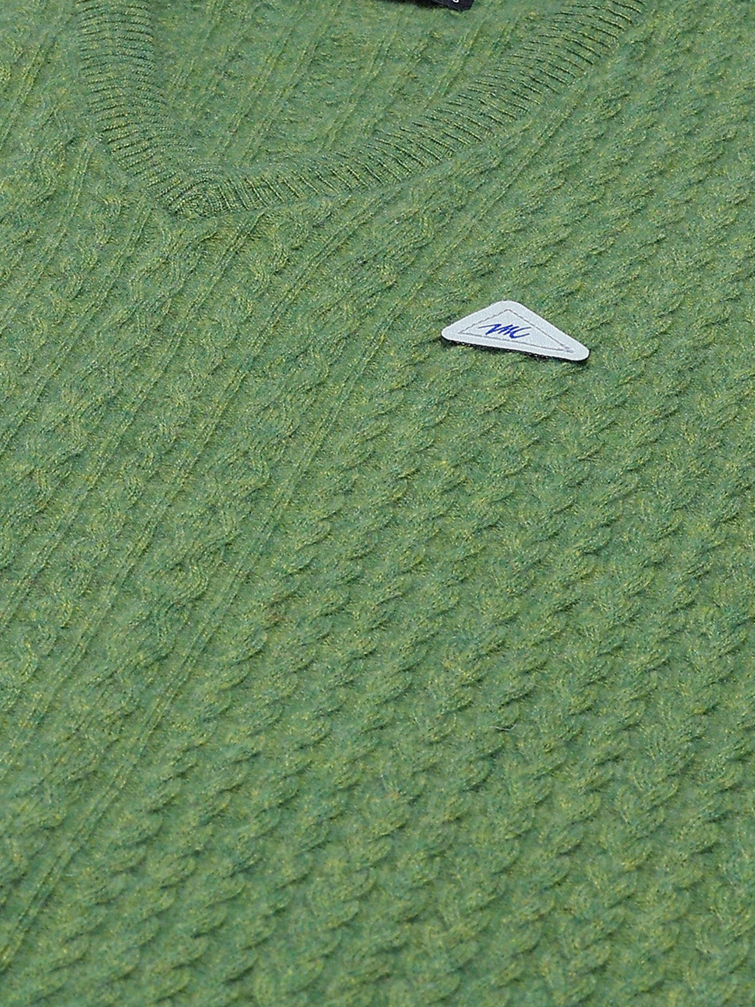 Men Green Self Design V Neck Sleeveless Sweater