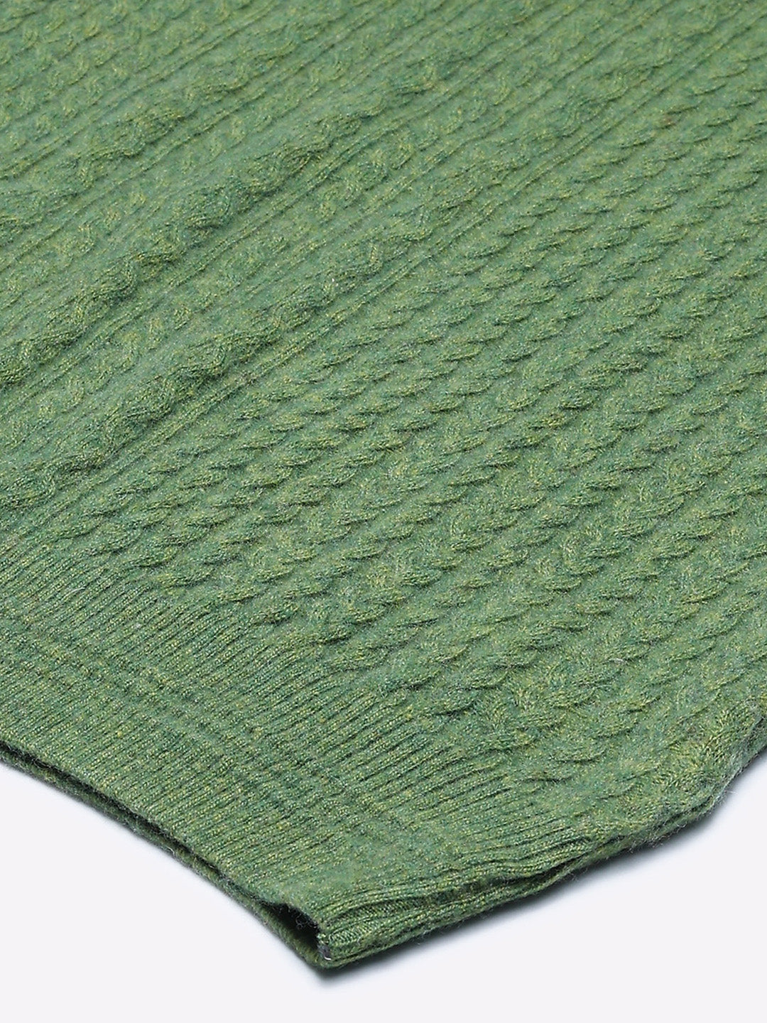 Men Green Self Design V Neck Sleeveless Sweater