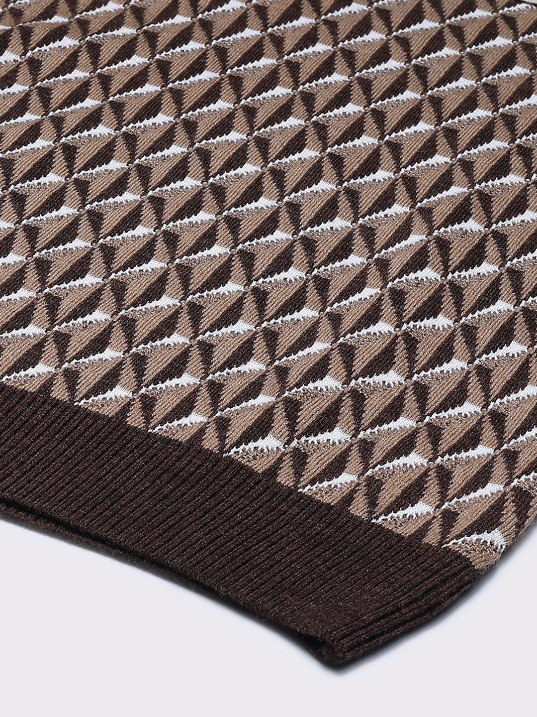 Men Brown Self Design V Neck Full Sleeve Pullover