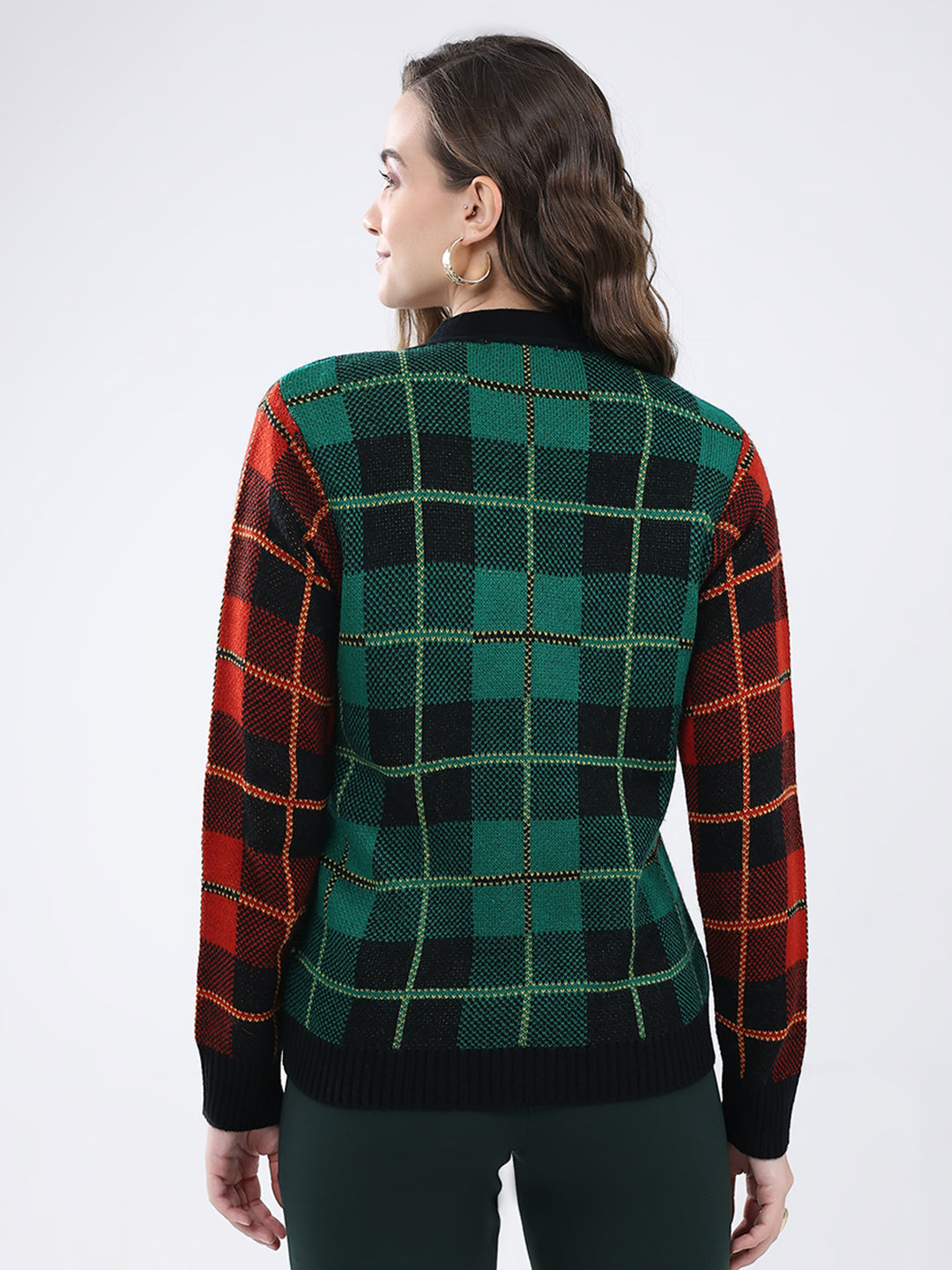 Women Multicolor Self Design V Neck Full Sleeve Cardigan