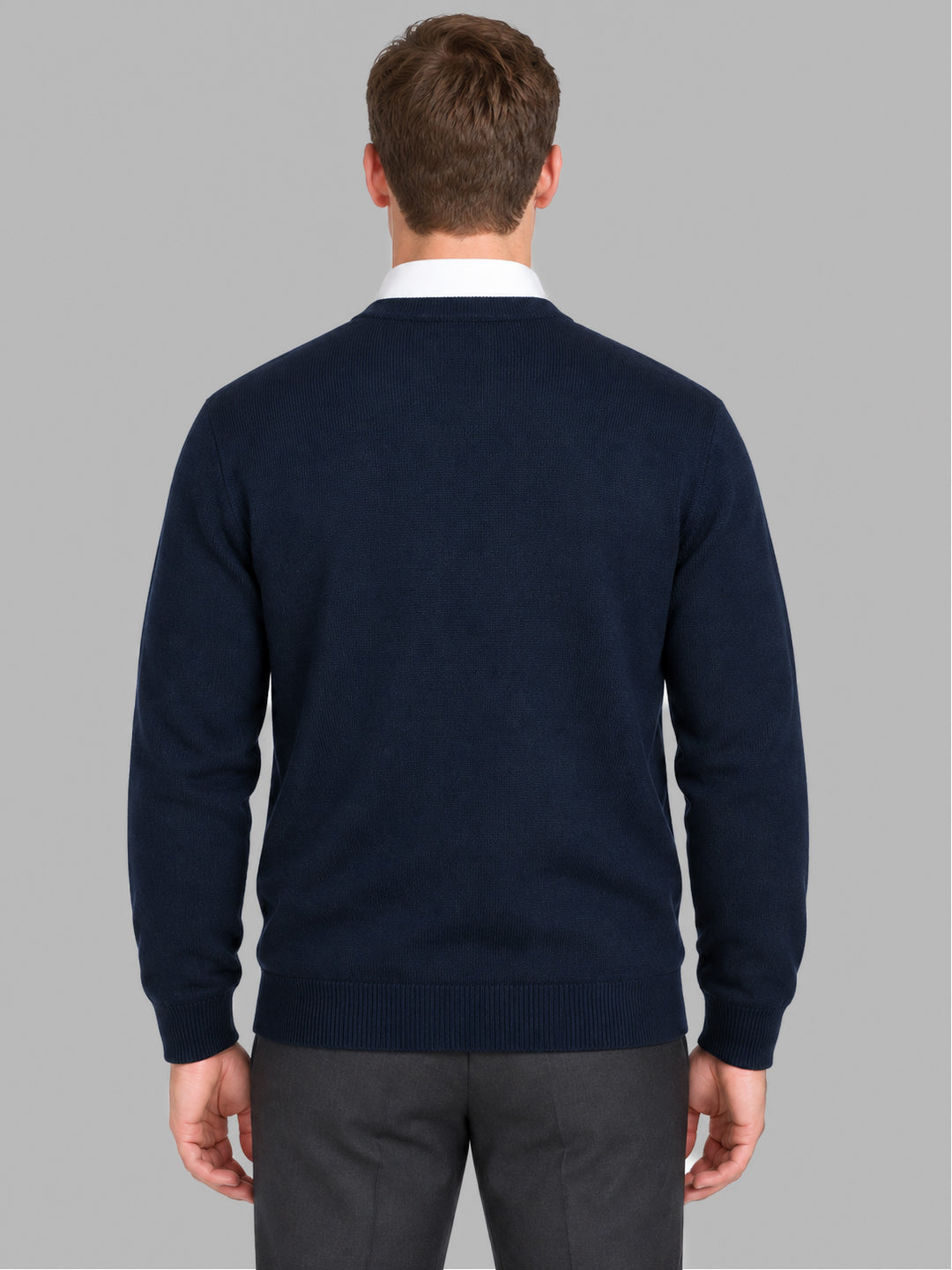 Men Navy Blue Solid V Neck Full Sleeve Pullover