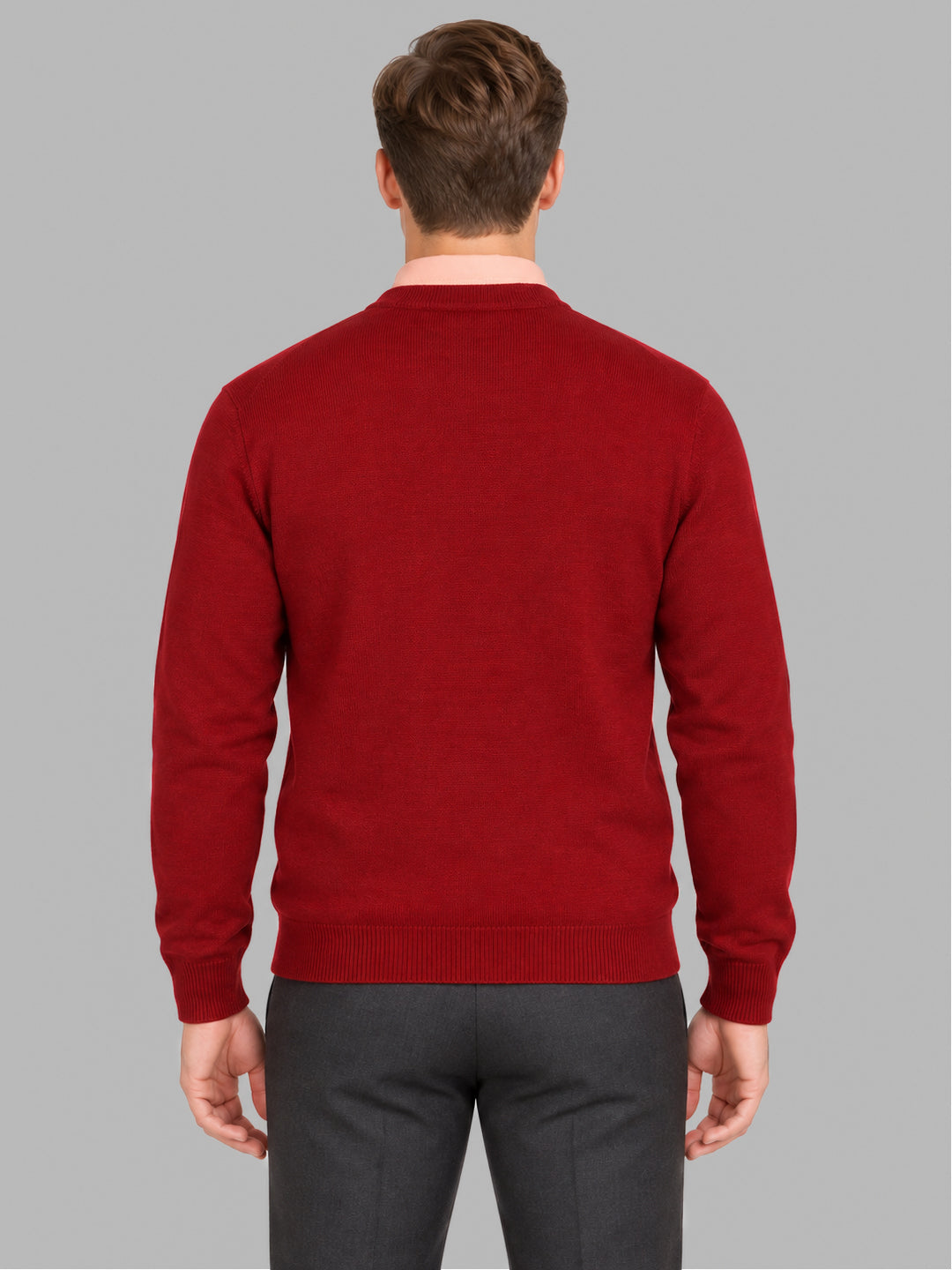 Men Maroon Solid V Neck Full Sleeve Pullover