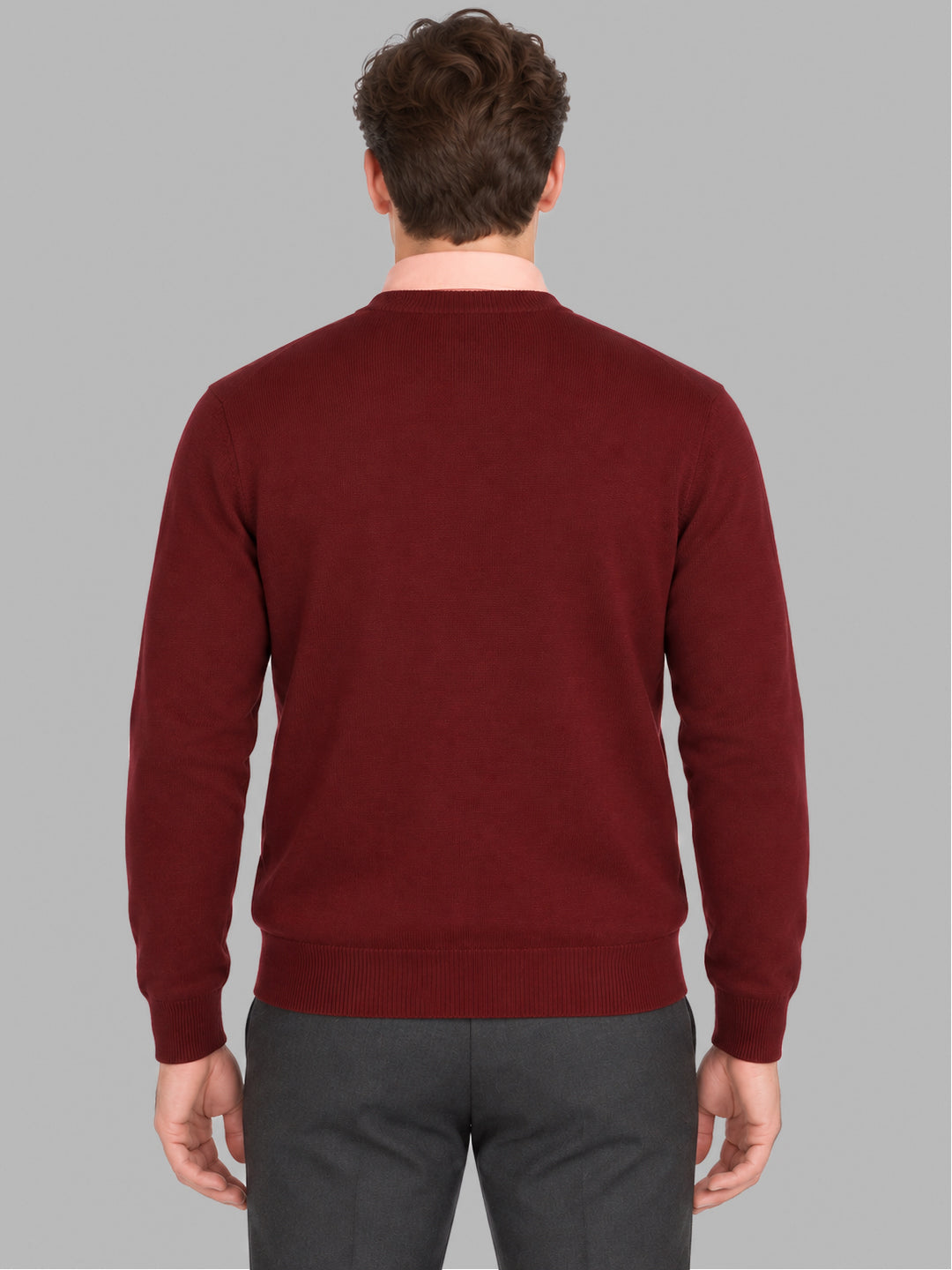 Men Maroon Solid V Neck Full Sleeve Pullover