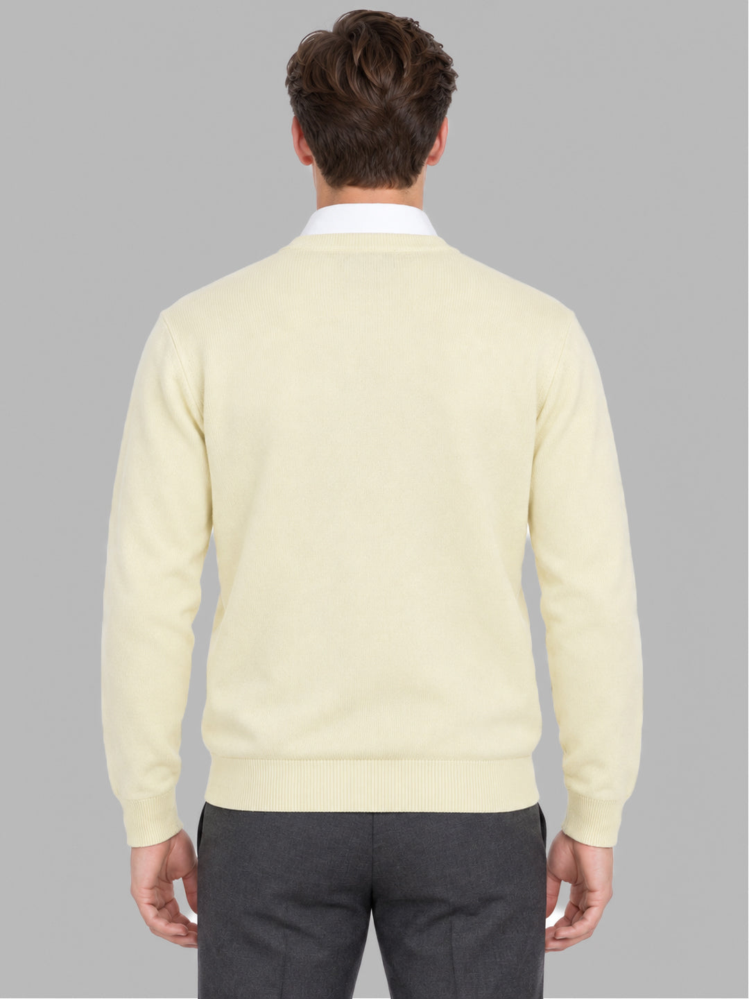 Men Cream Solid V Neck Full Sleeve Pullover
