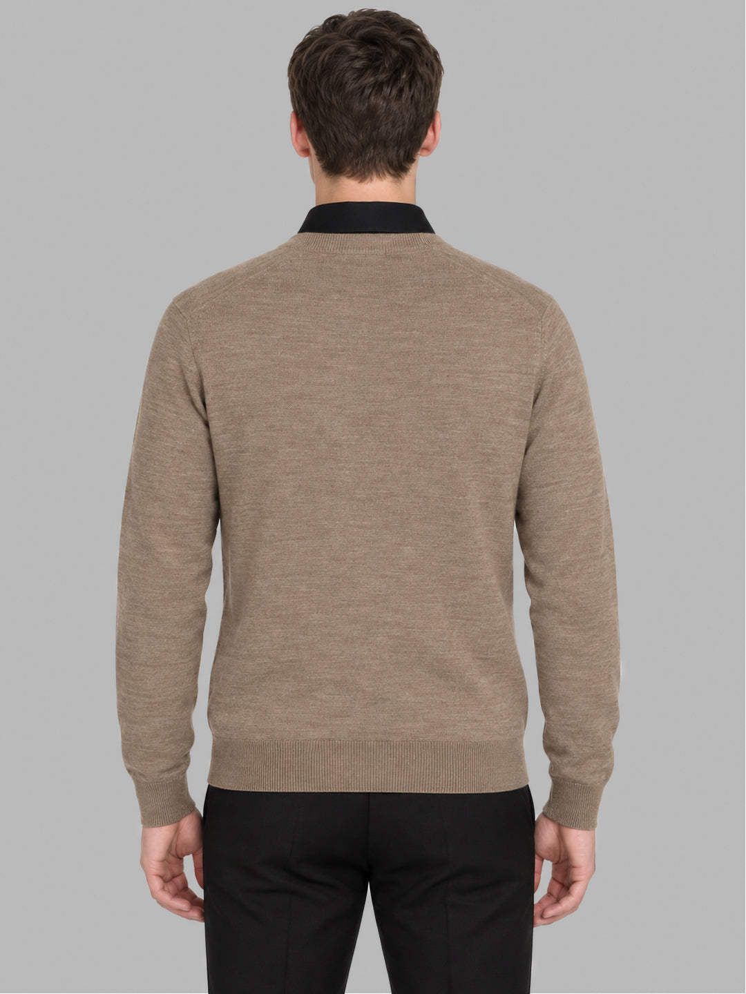 Men Brown Solid V Neck Full Sleeve Pullover