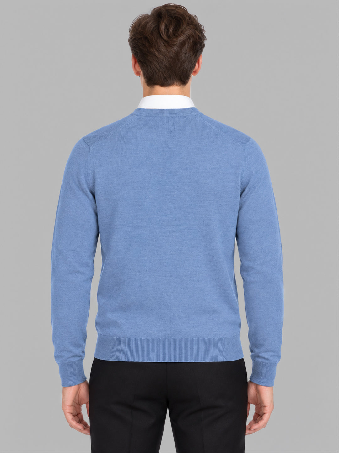 Men Blue Solid V Neck Full Sleeve Pullover
