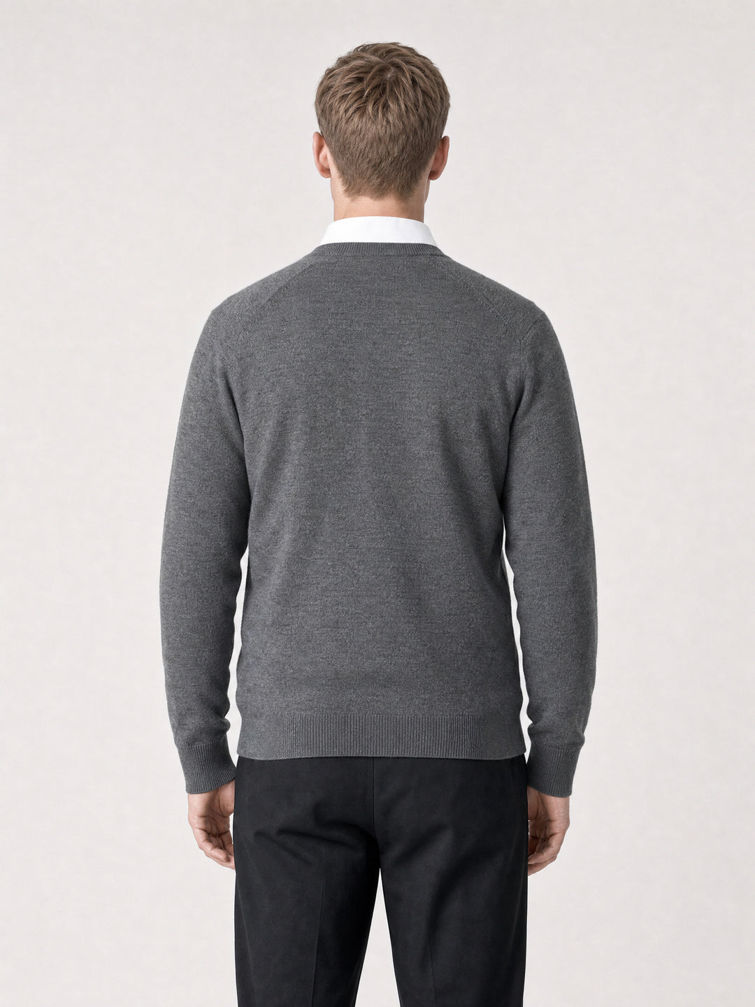 Men Grey Solid V Neck Full Sleeve Pullover