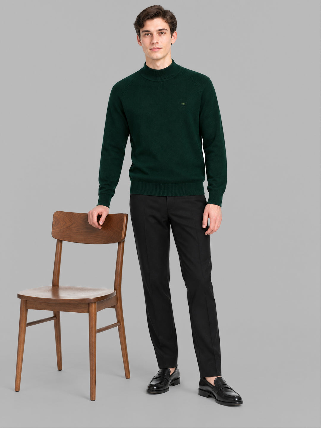Men Green Solid Turtle Neck Full Sleeve Pullover