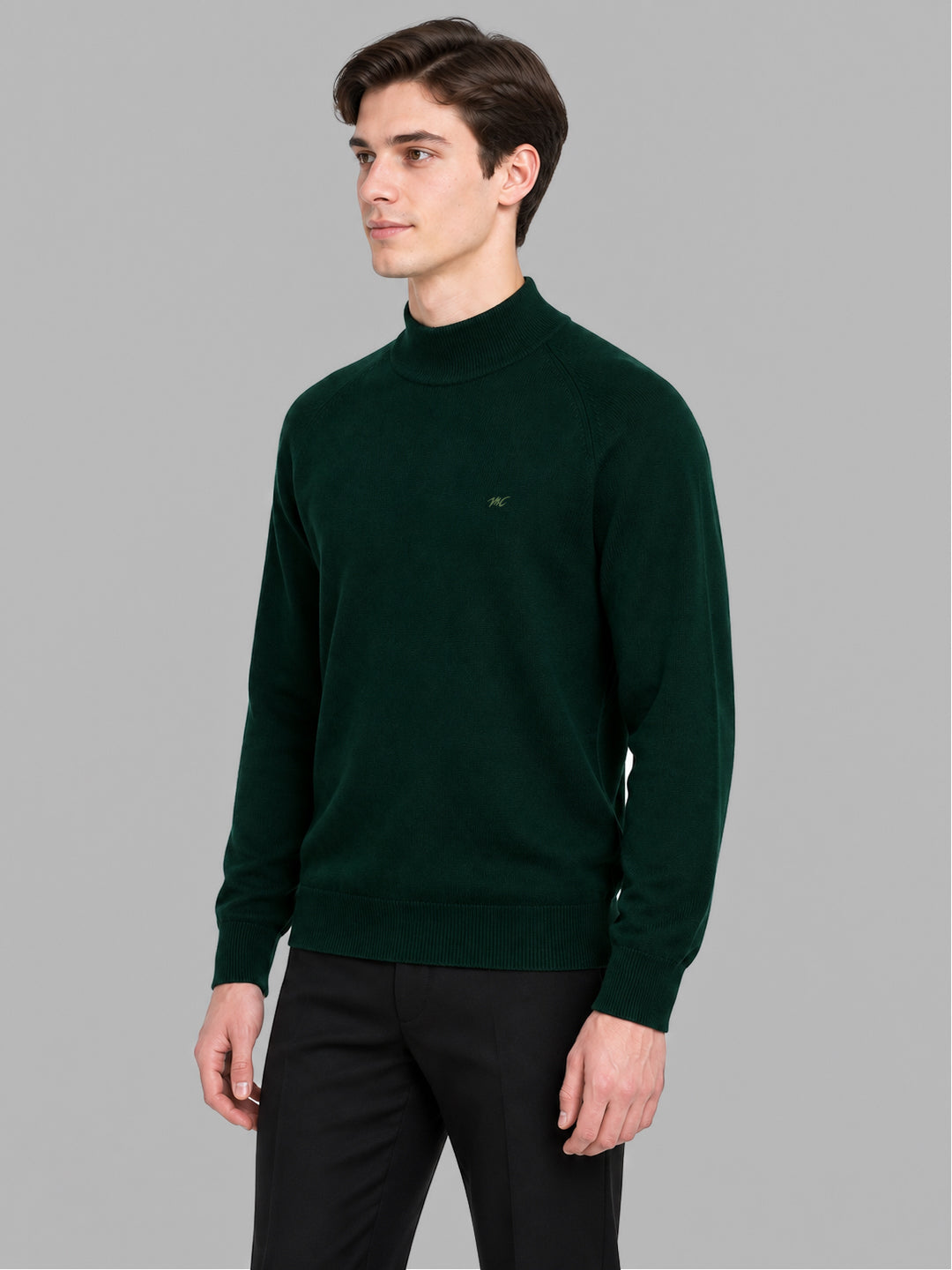 Men Green Solid Turtle Neck Full Sleeve Pullover