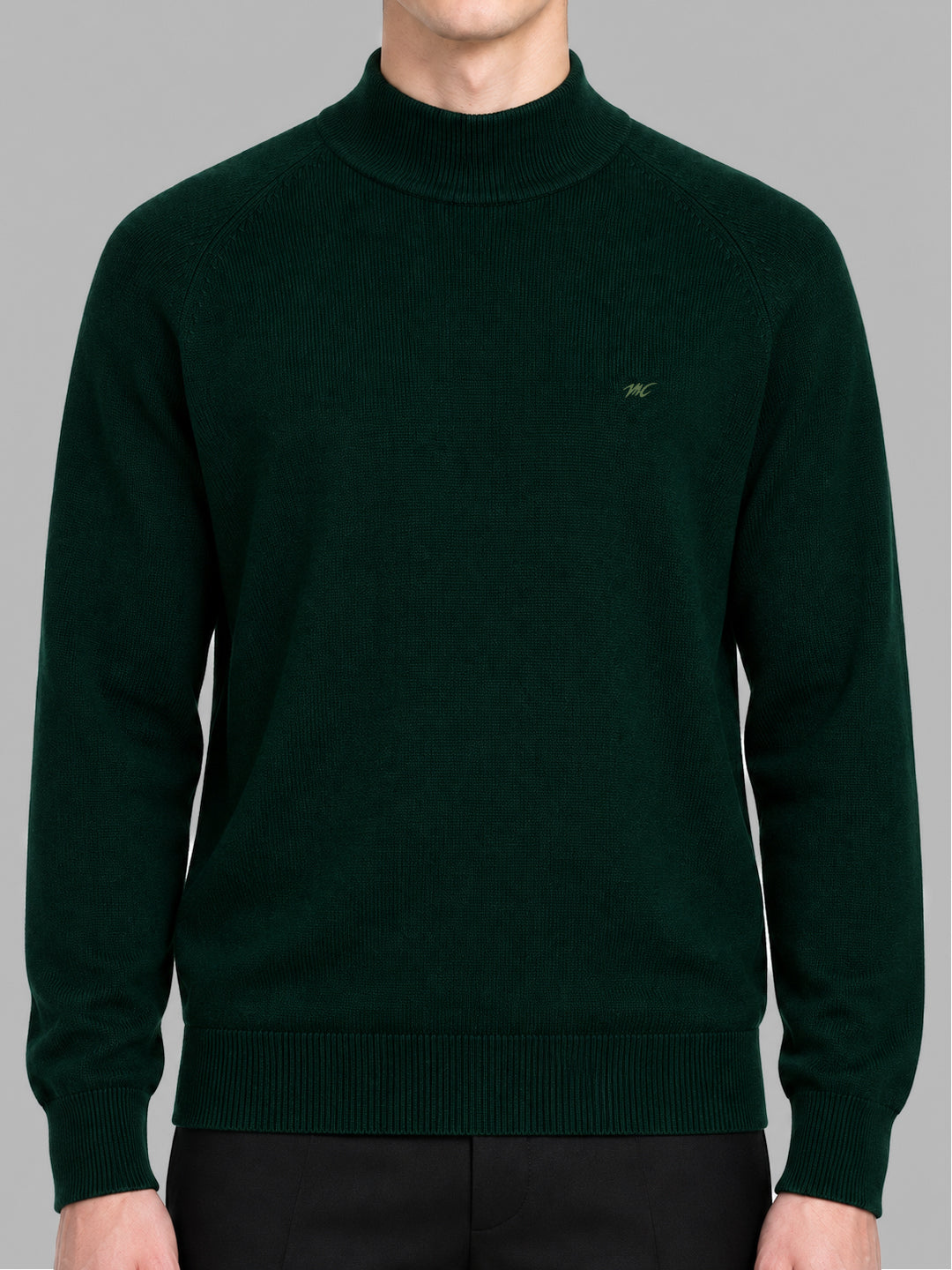 Men Green Solid Turtle Neck Full Sleeve Pullover