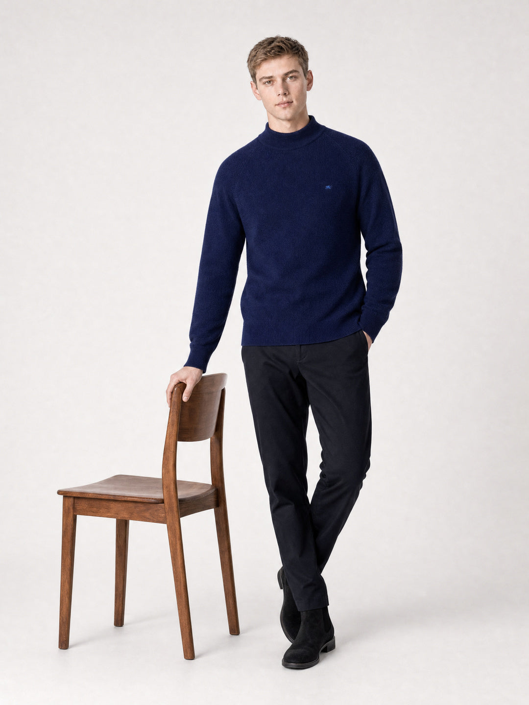 Men Blue Solid Turtle Neck Full Sleeve Pullover