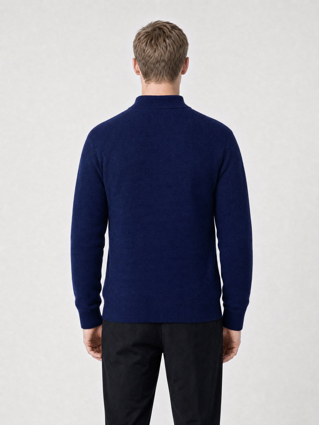 Men Blue Solid Turtle Neck Full Sleeve Pullover