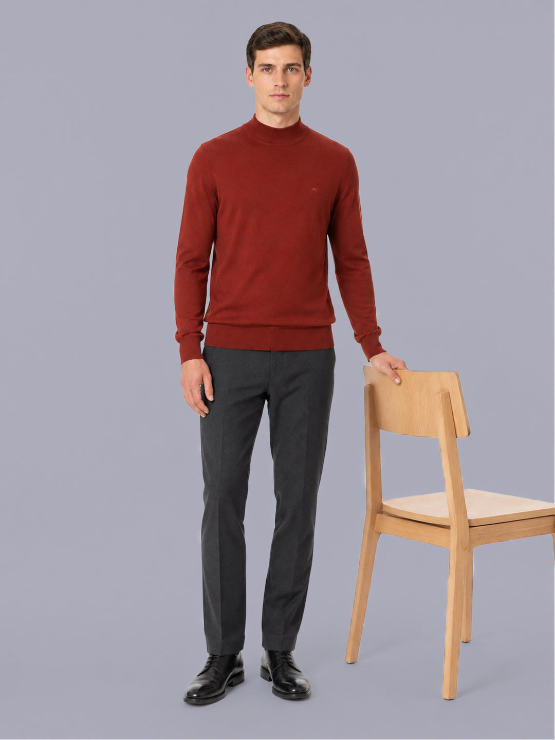 Men Rust Solid Turtle Neck Full Sleeve Pullover