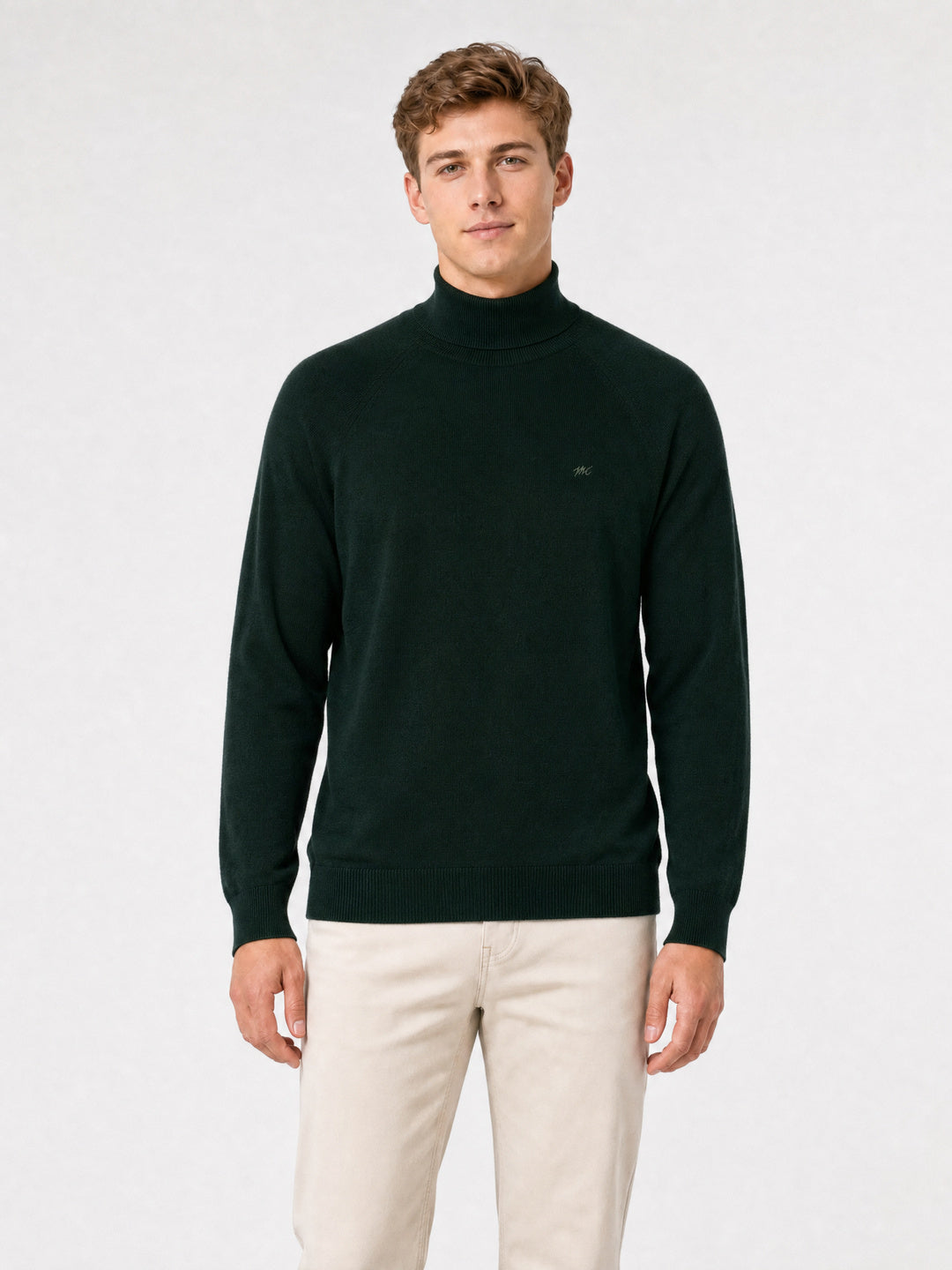 Men Green Solid Turtle Neck Full Sleeve Pullover