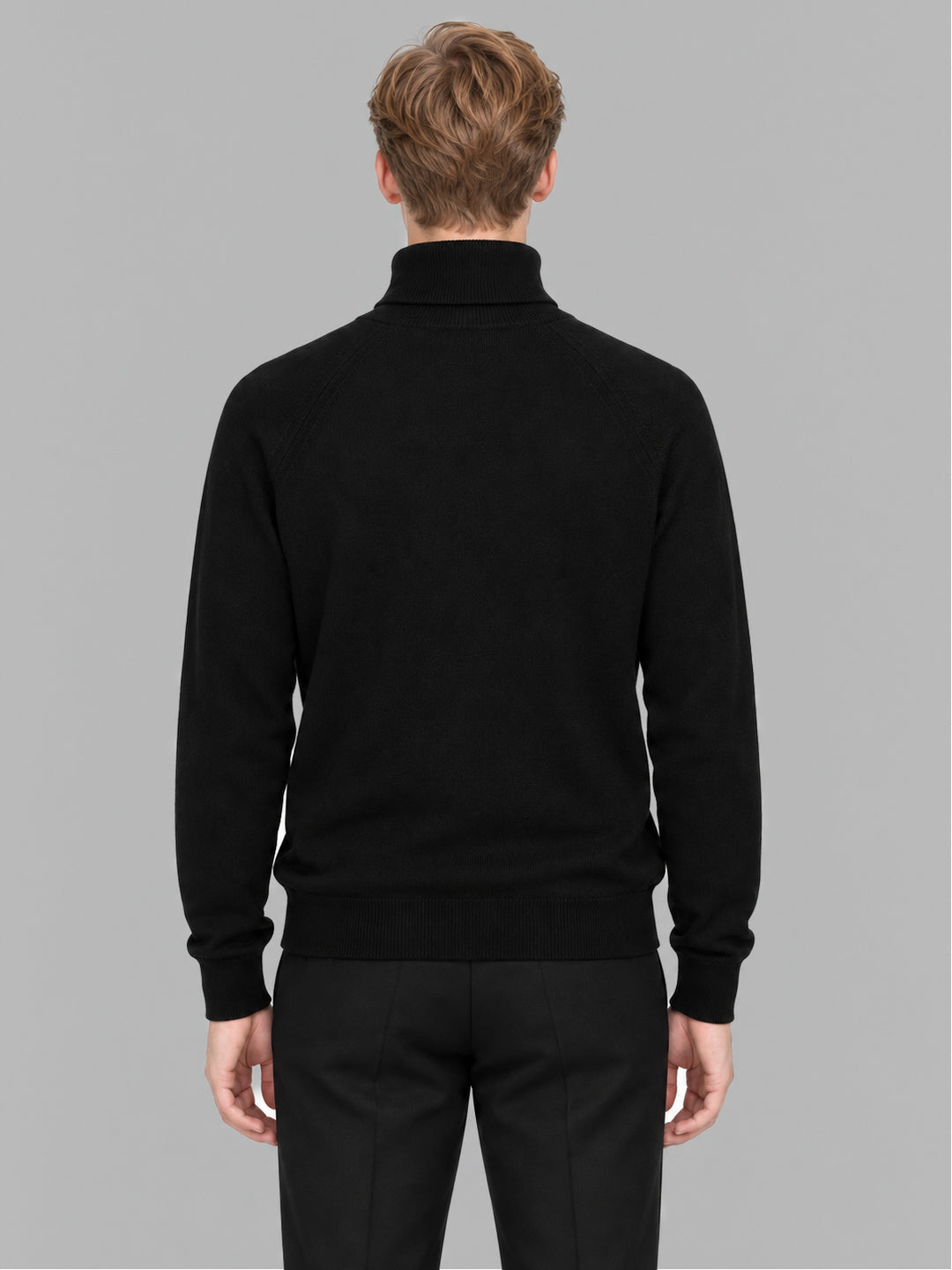 Men Black Solid Turtle Neck Full Sleeve Pullover