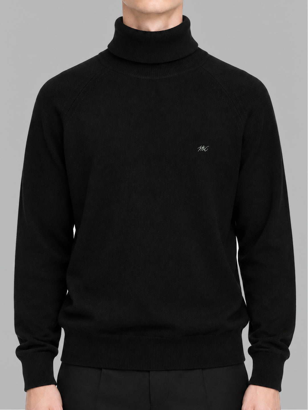 Men Black Solid Turtle Neck Full Sleeve Pullover