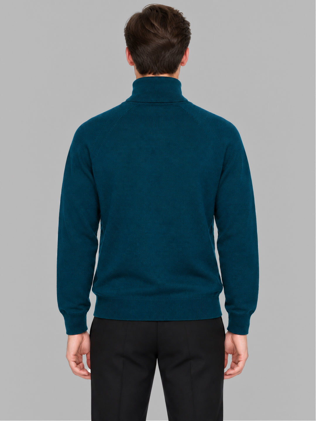 Men Teal Blue Solid Turtle Neck Full Sleeve Pullover