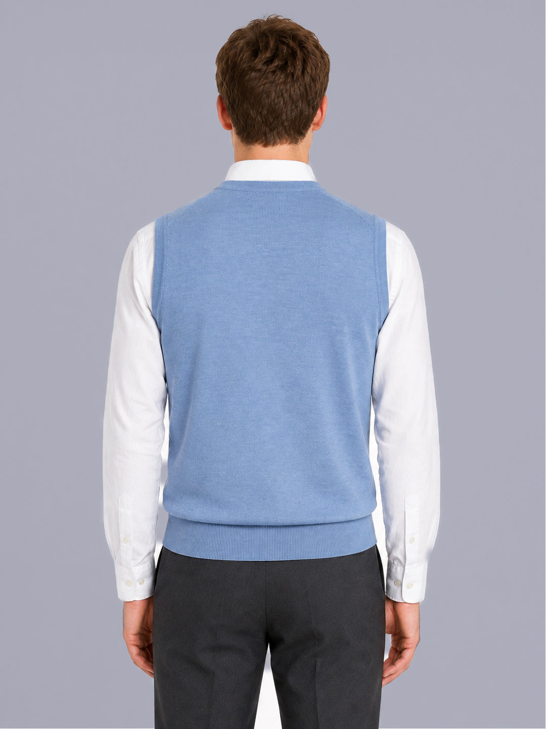 Men Blue Solid V Neck Sleeveless Sweater