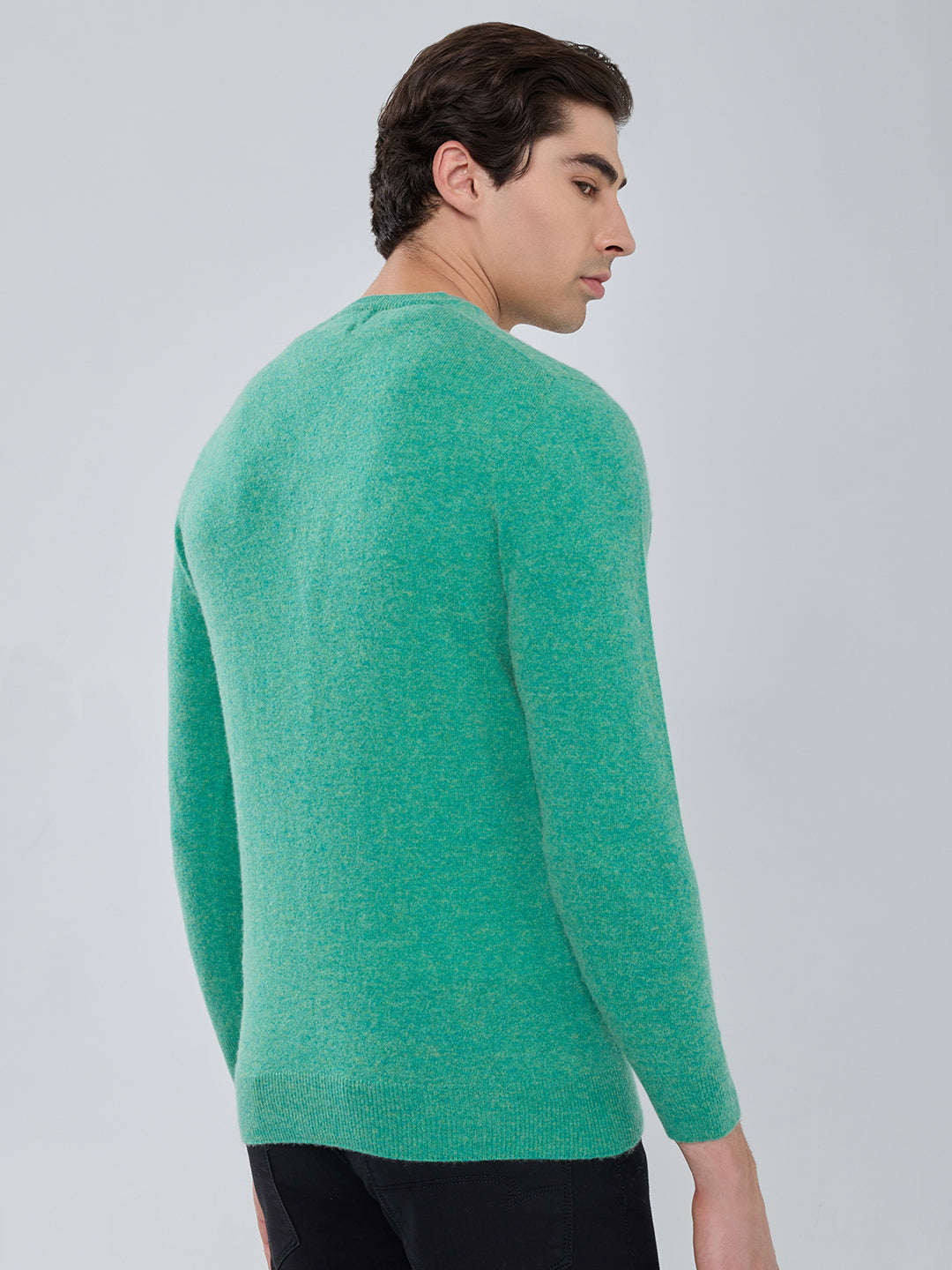 Men Sea Green Solid V Neck Full Sleeve Pullover
