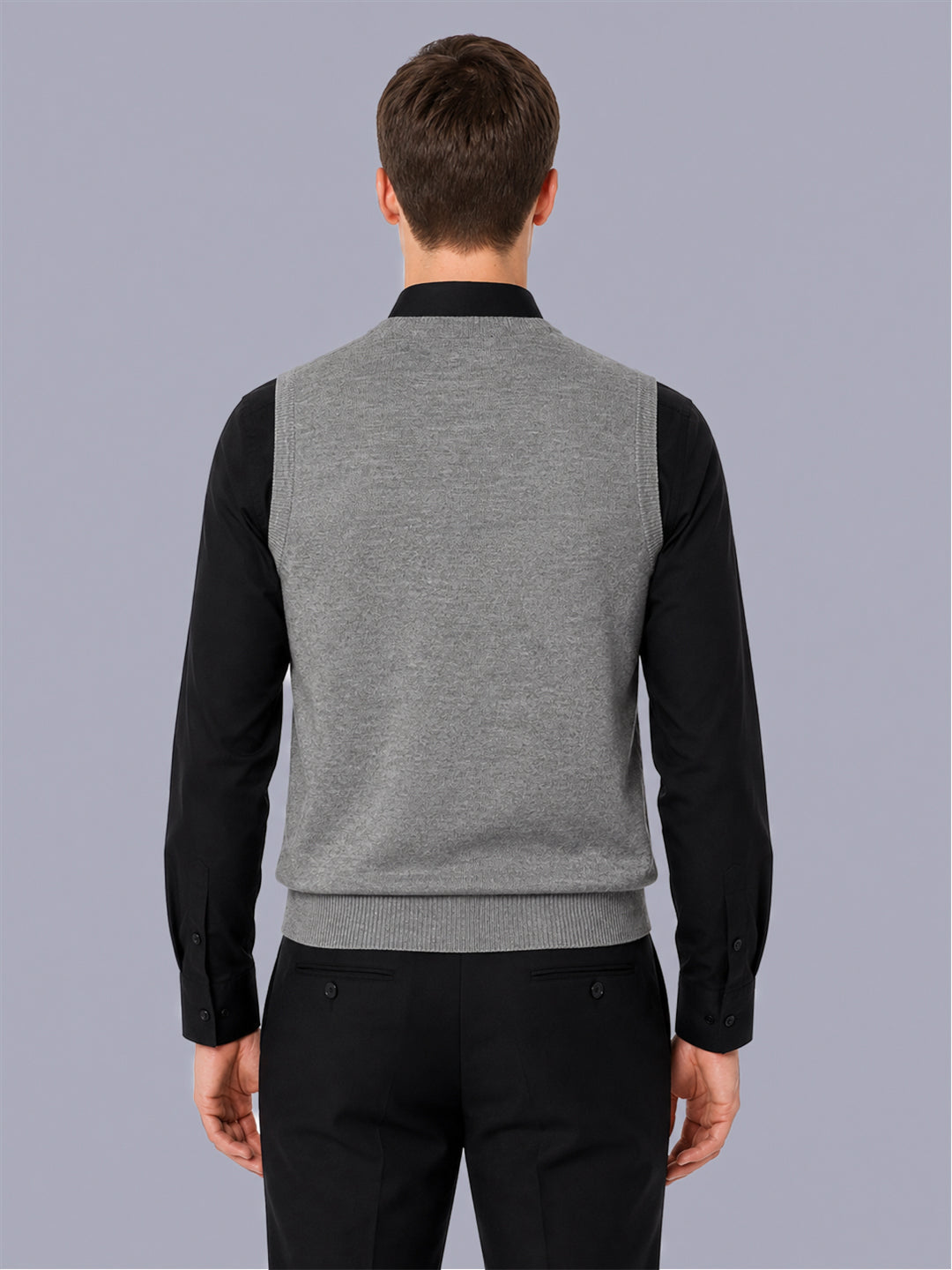 Men Grey Solid V Neck Sleeveless Sweater