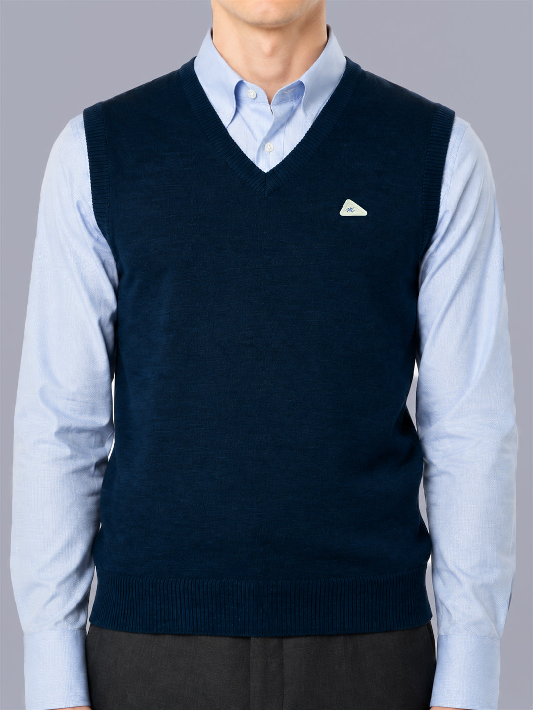 Men Blue Solid V Neck Sleeveless Sweater