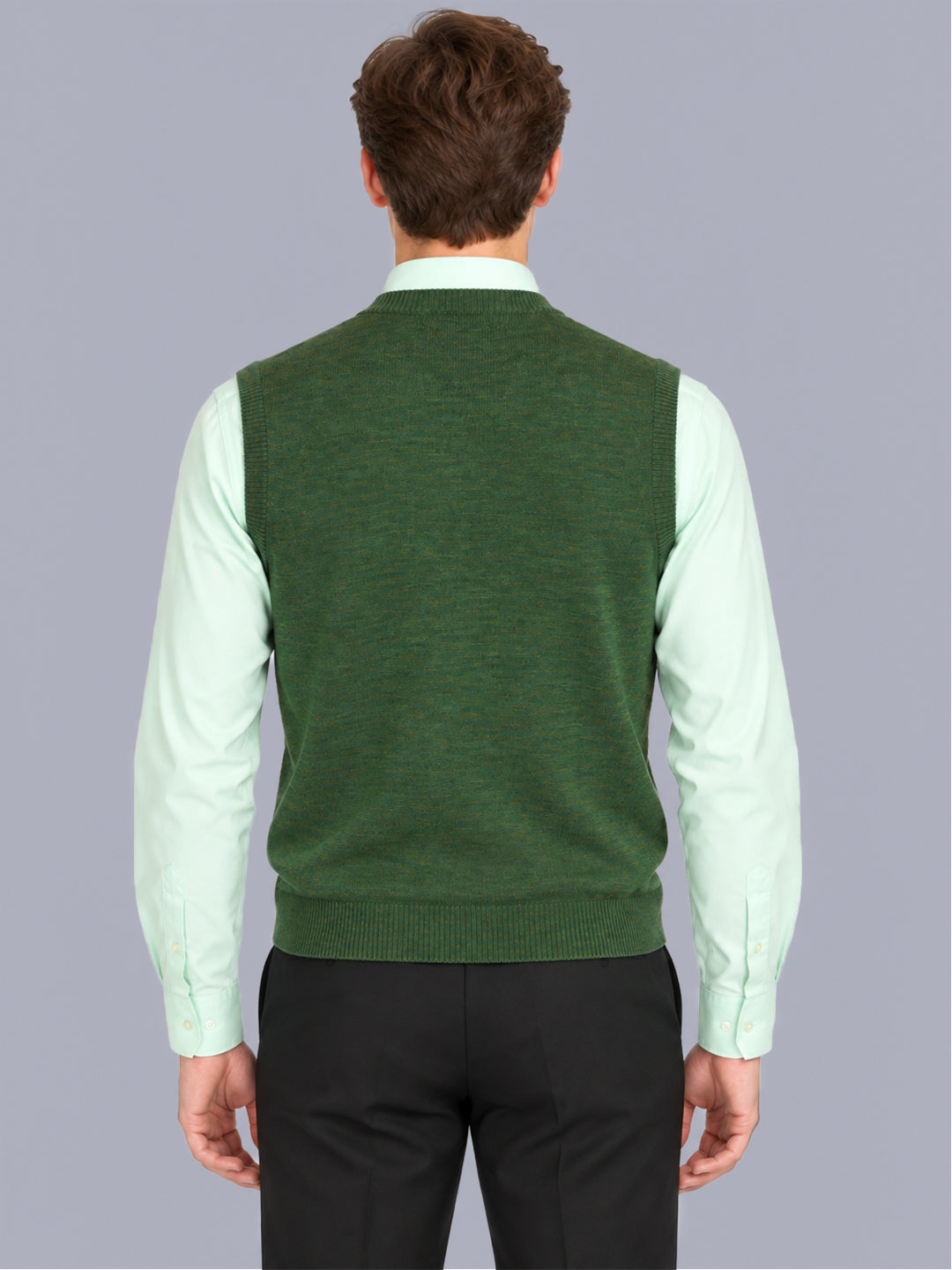 Men Green Solid V Neck Sleeveless Sweater