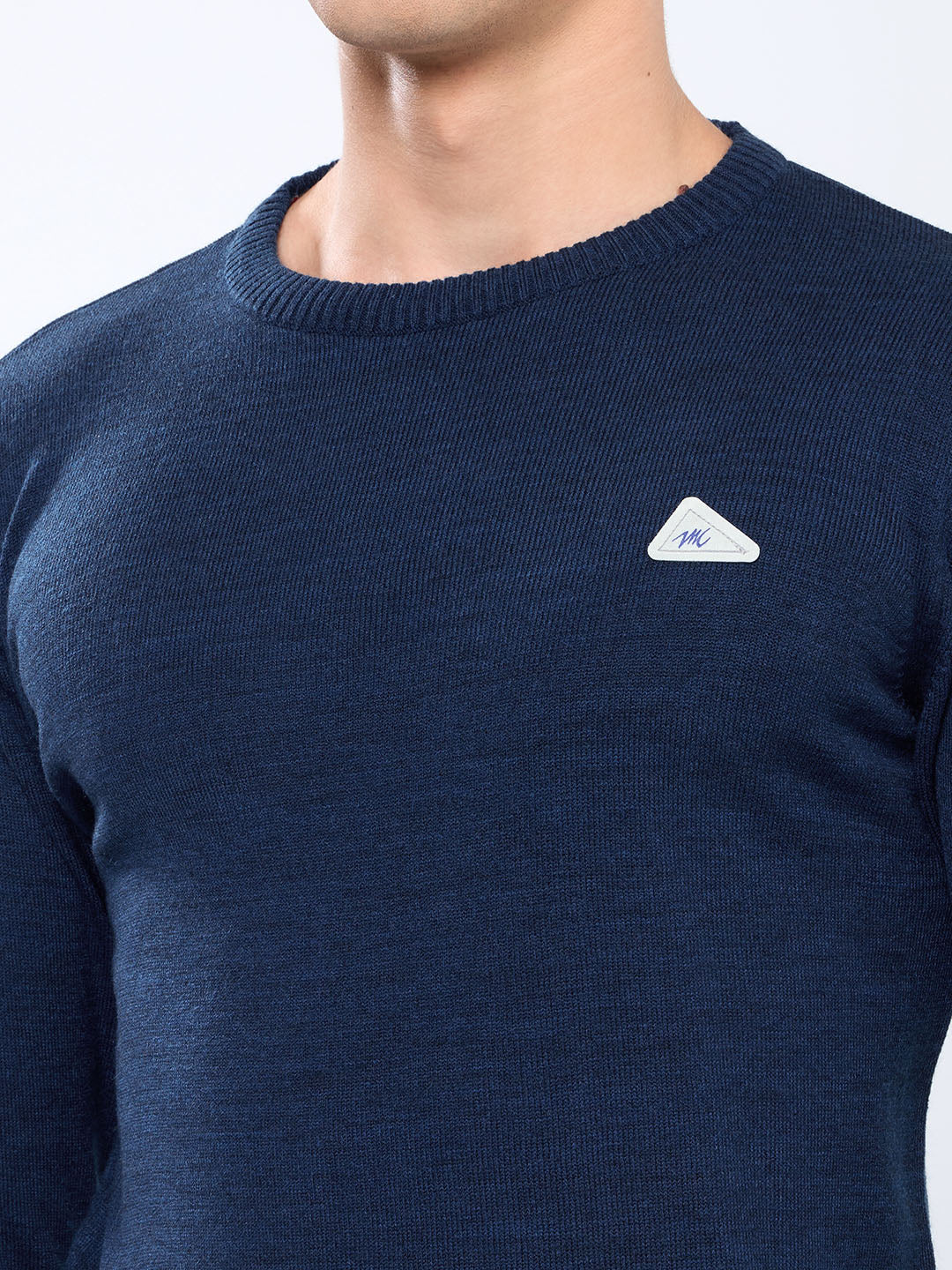 Men Blue Solid Round Neck Full Sleeve Pullover