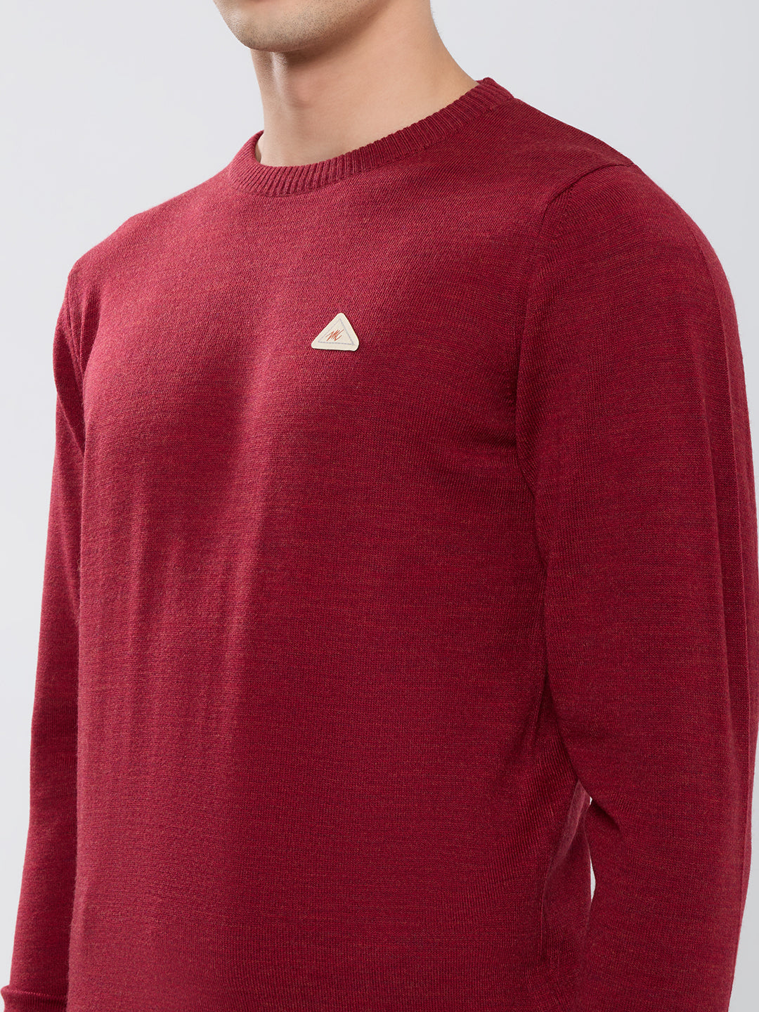 Men Maroon Solid Round Neck Full Sleeve Pullover