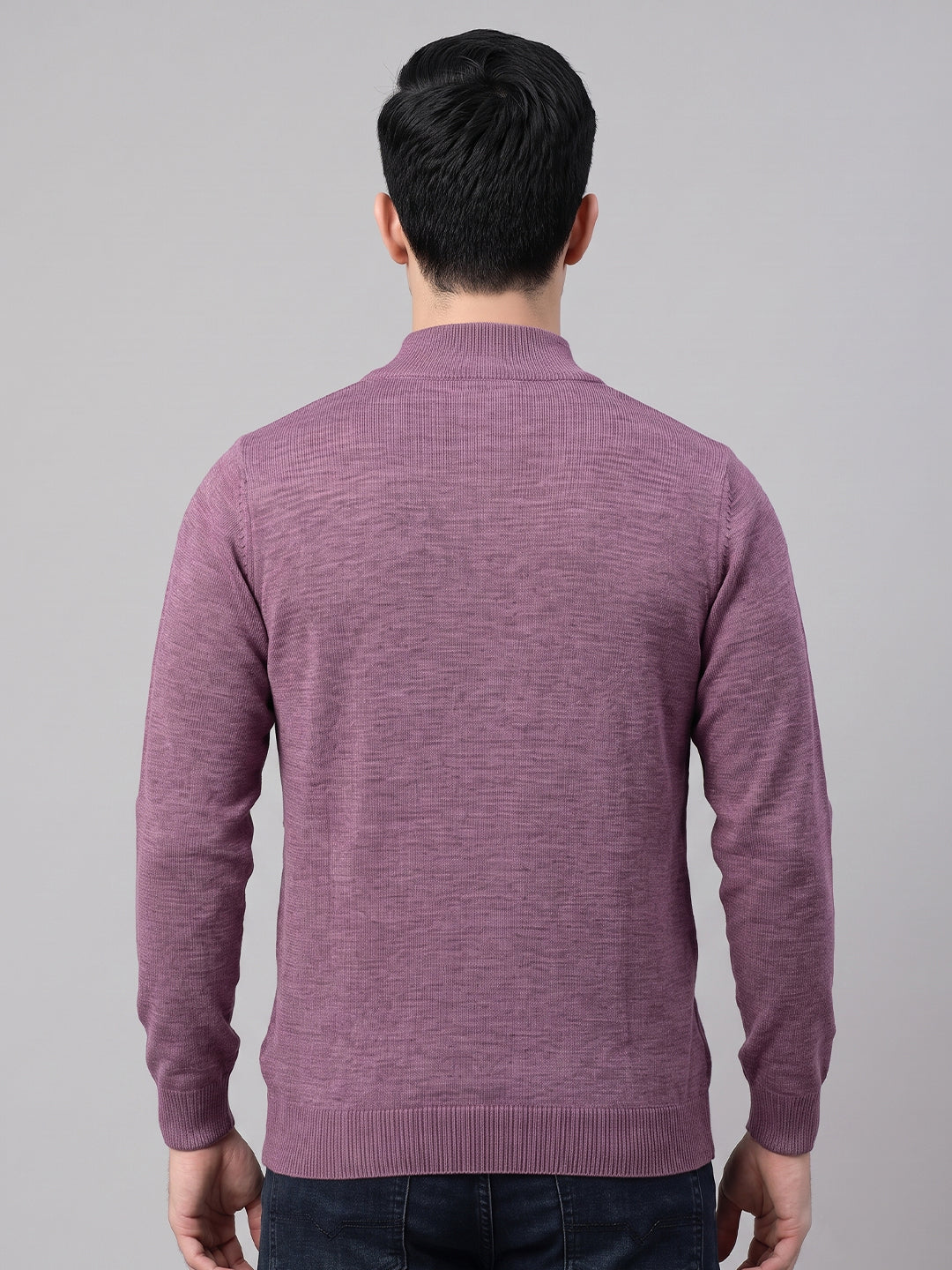 Men Purple Solid High Neck Full Sleeve Pullover
