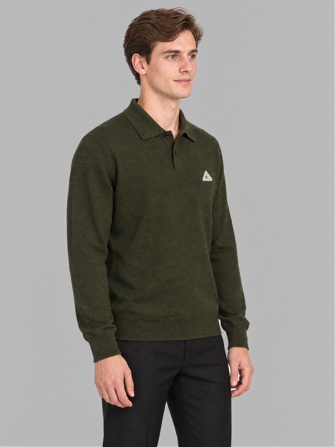 Men Green Solid Polo Collar Full Sleeve Winter T-Shirt