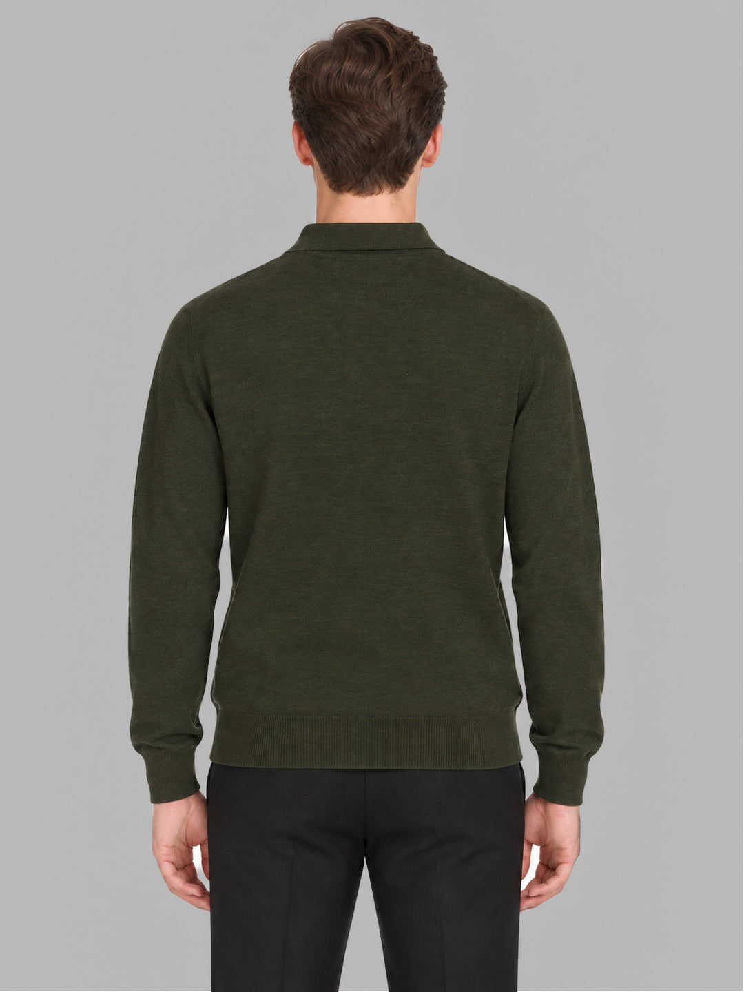Men Green Solid Polo Collar Full Sleeve Winter T-Shirt