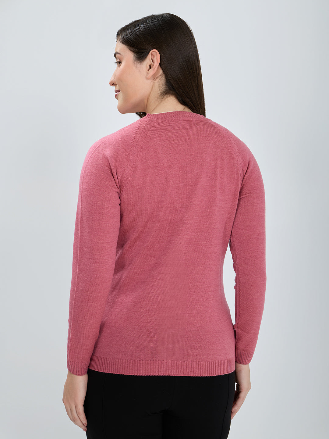 Women Pink Solid V Neck Full Sleeve Cardigan