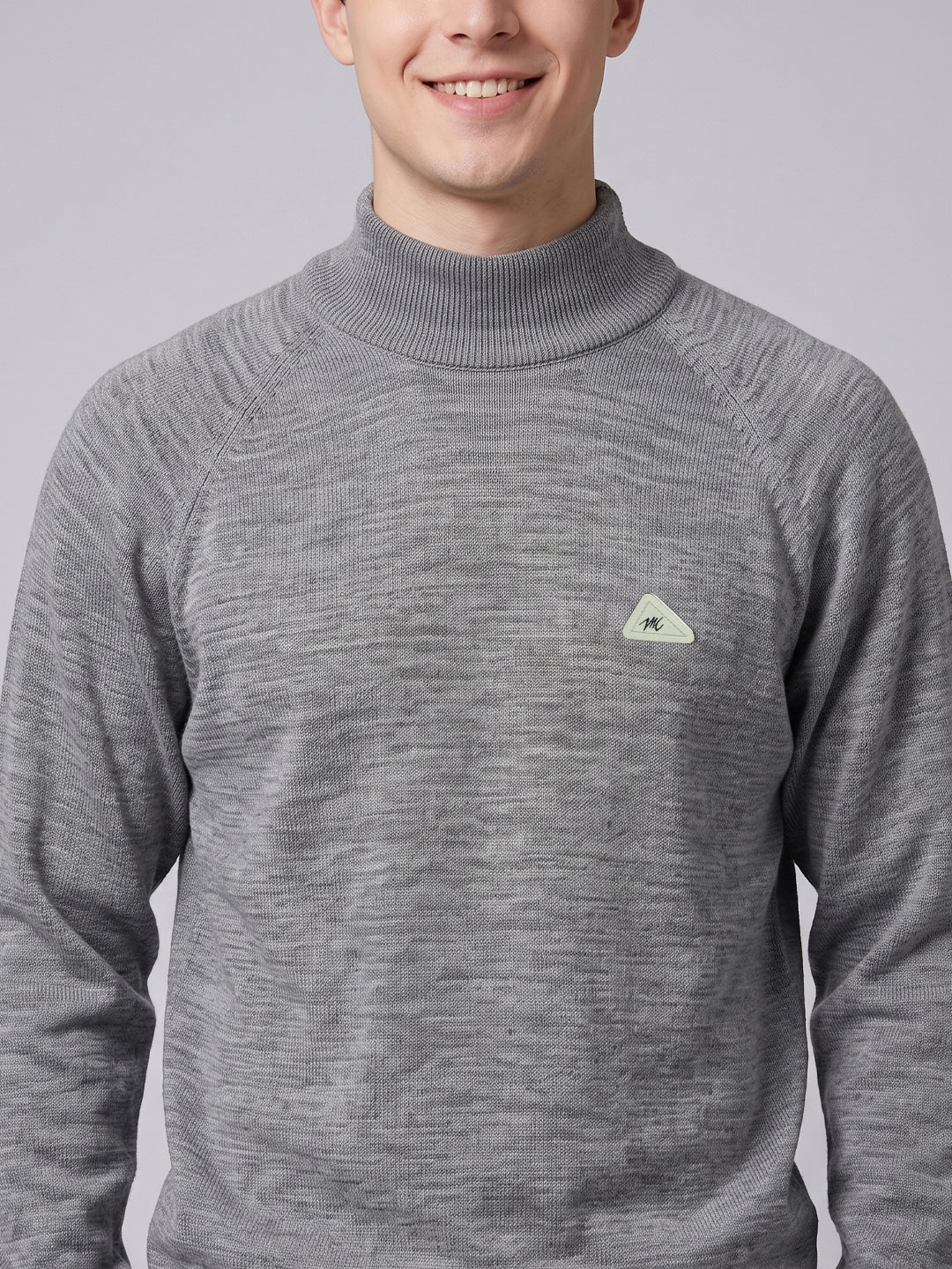 Men Grey Solid Turtle Neck Full Sleeve Pullover