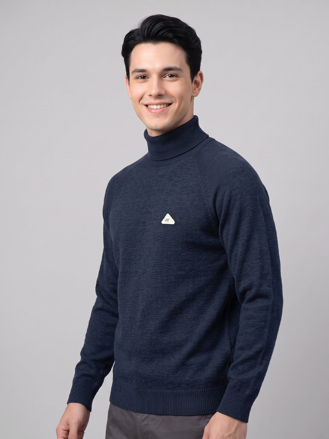 Men Blue Solid Turtle Neck Full Sleeve Pullover