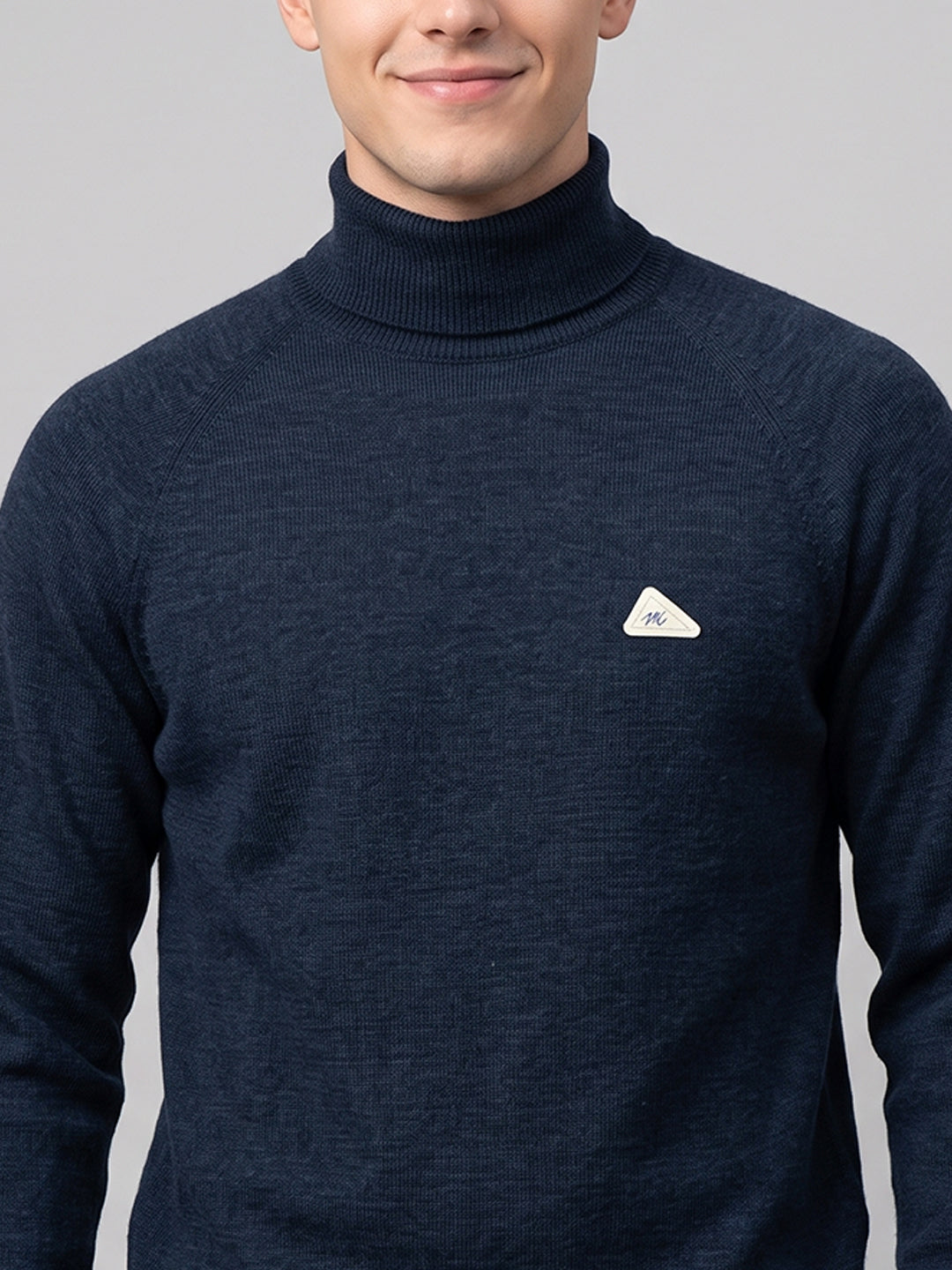 Men Blue Solid Turtle Neck Full Sleeve Pullover