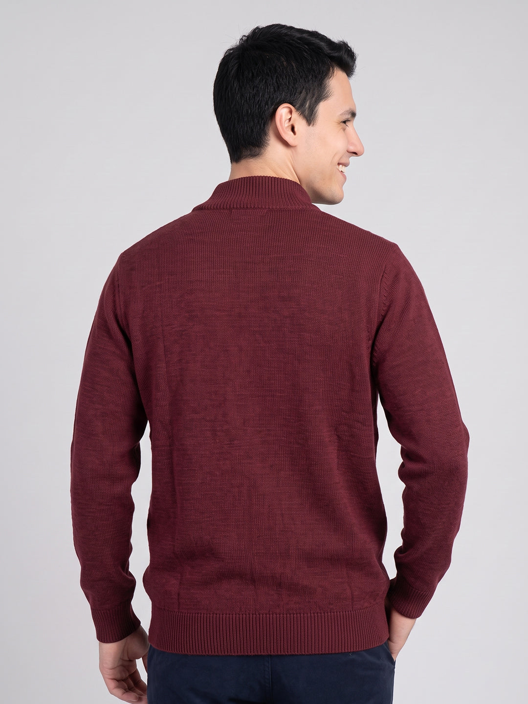 Men Red Solid Turtle Neck Full Sleeve Pullover
