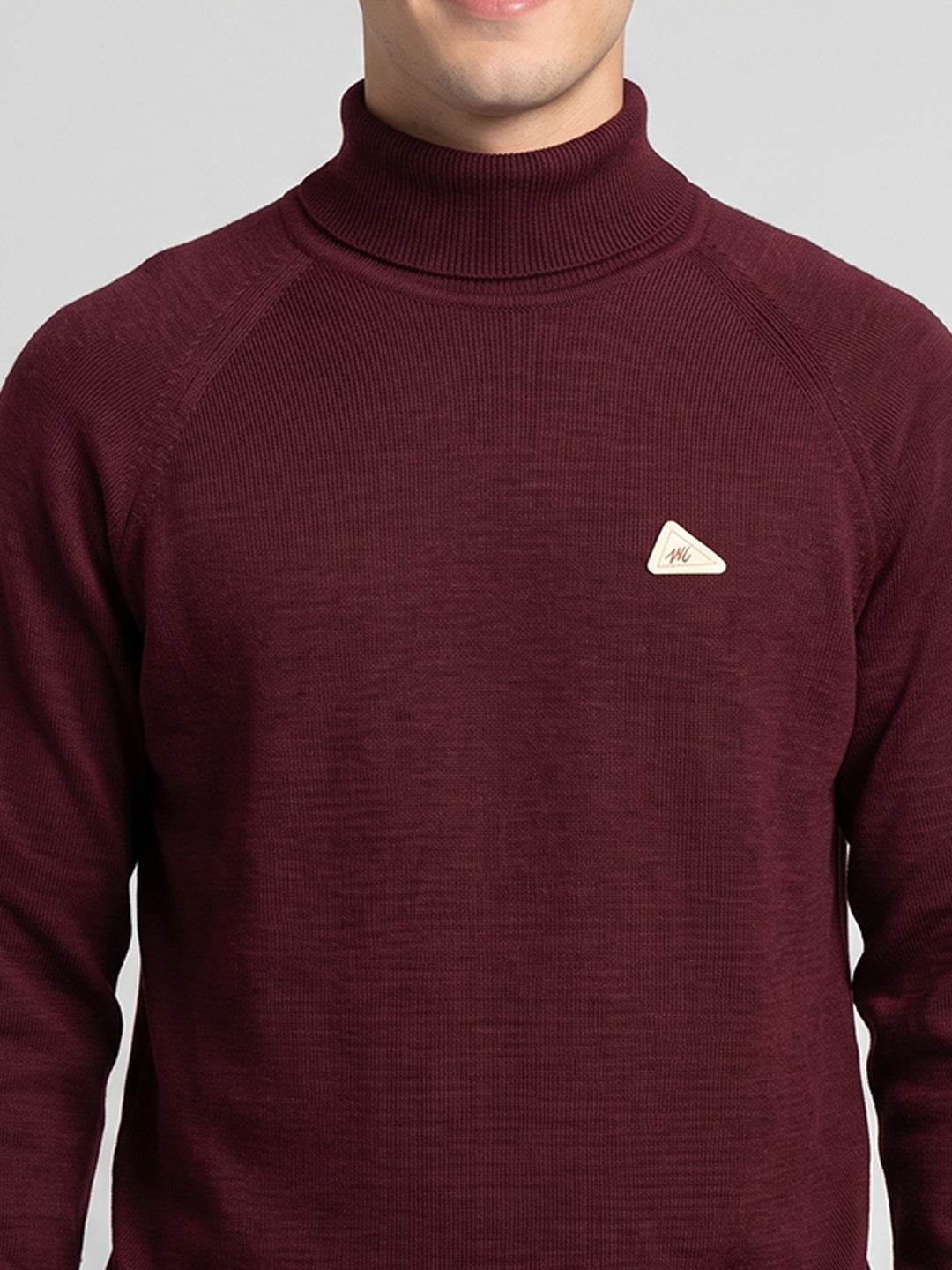 Men Red Solid Turtle Neck Full Sleeve Pullover