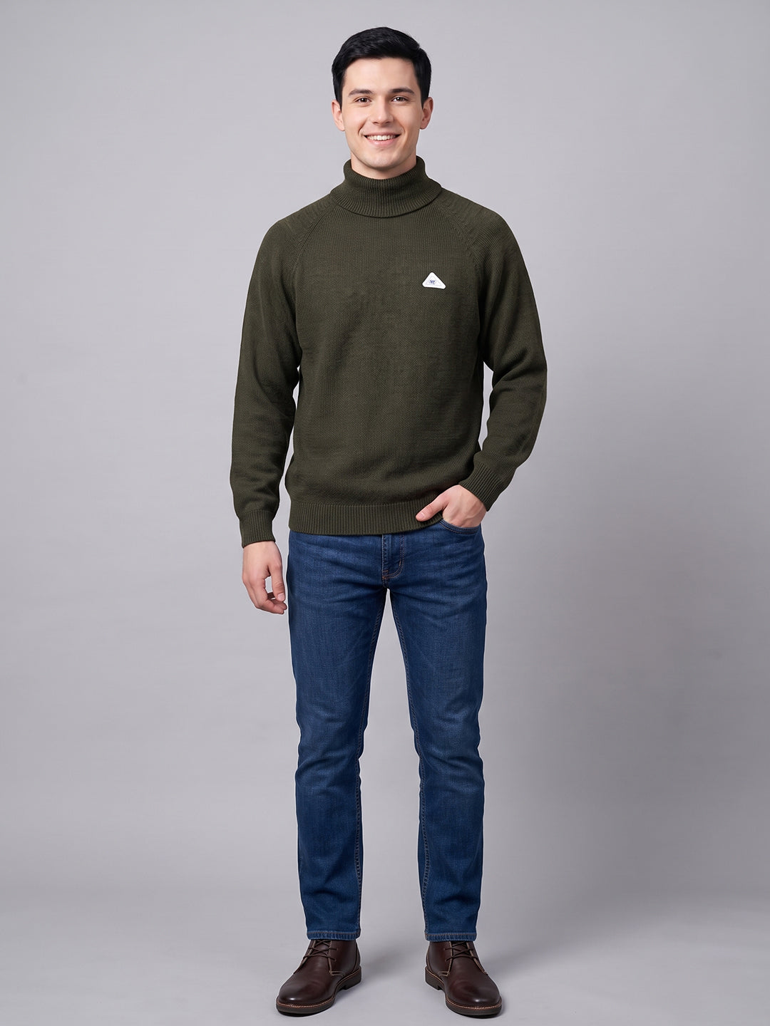 Men Green Solid Turtle Neck Full Sleeve Pullover