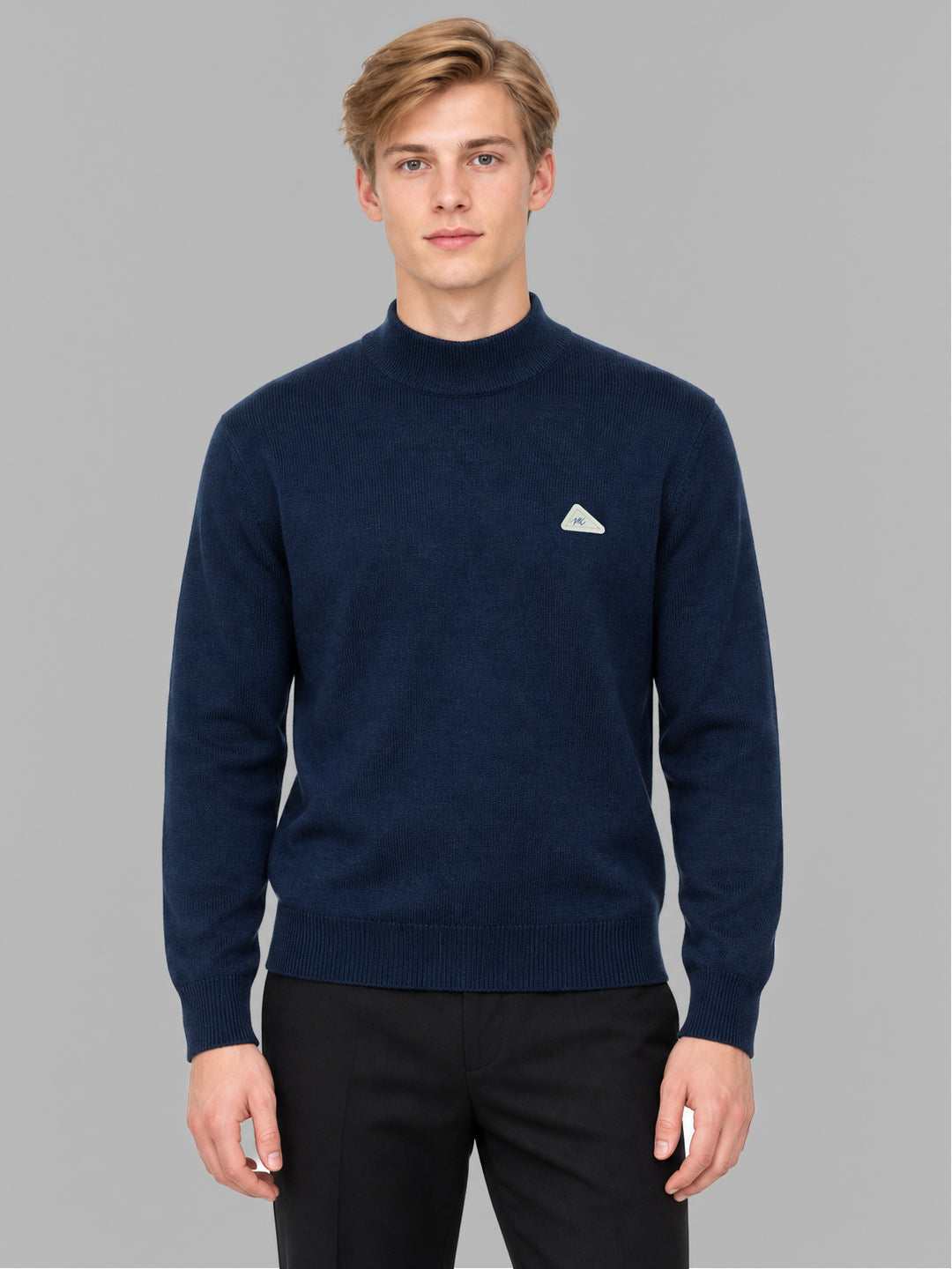 Men Blue Solid Turtle Neck Full Sleeve Pullover