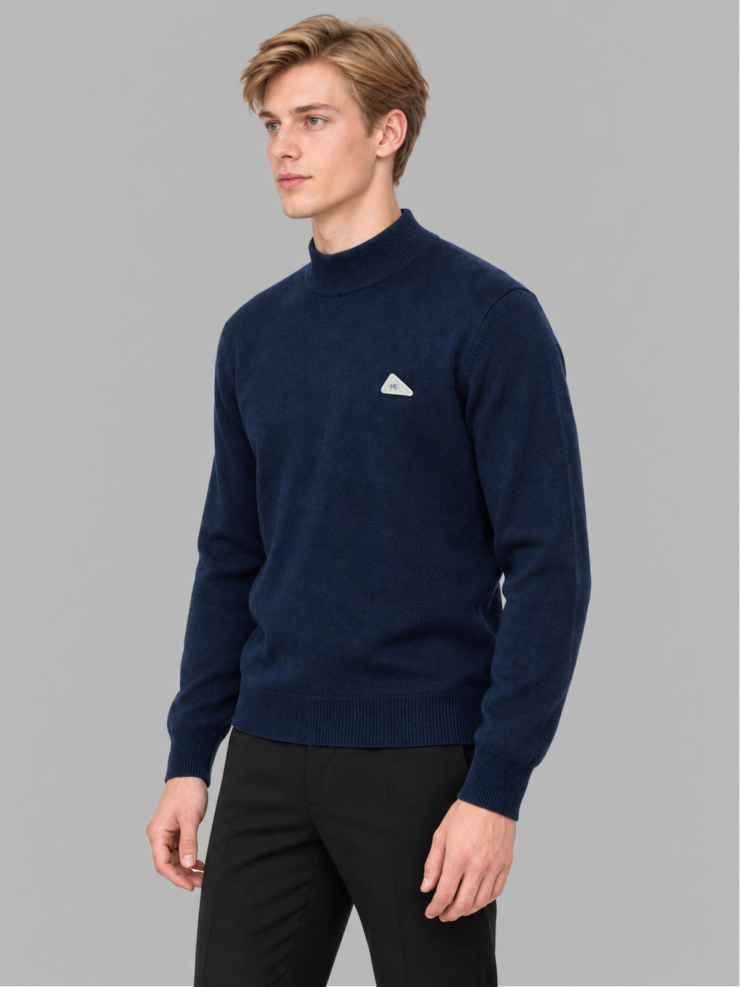 Men Blue Solid Turtle Neck Full Sleeve Pullover