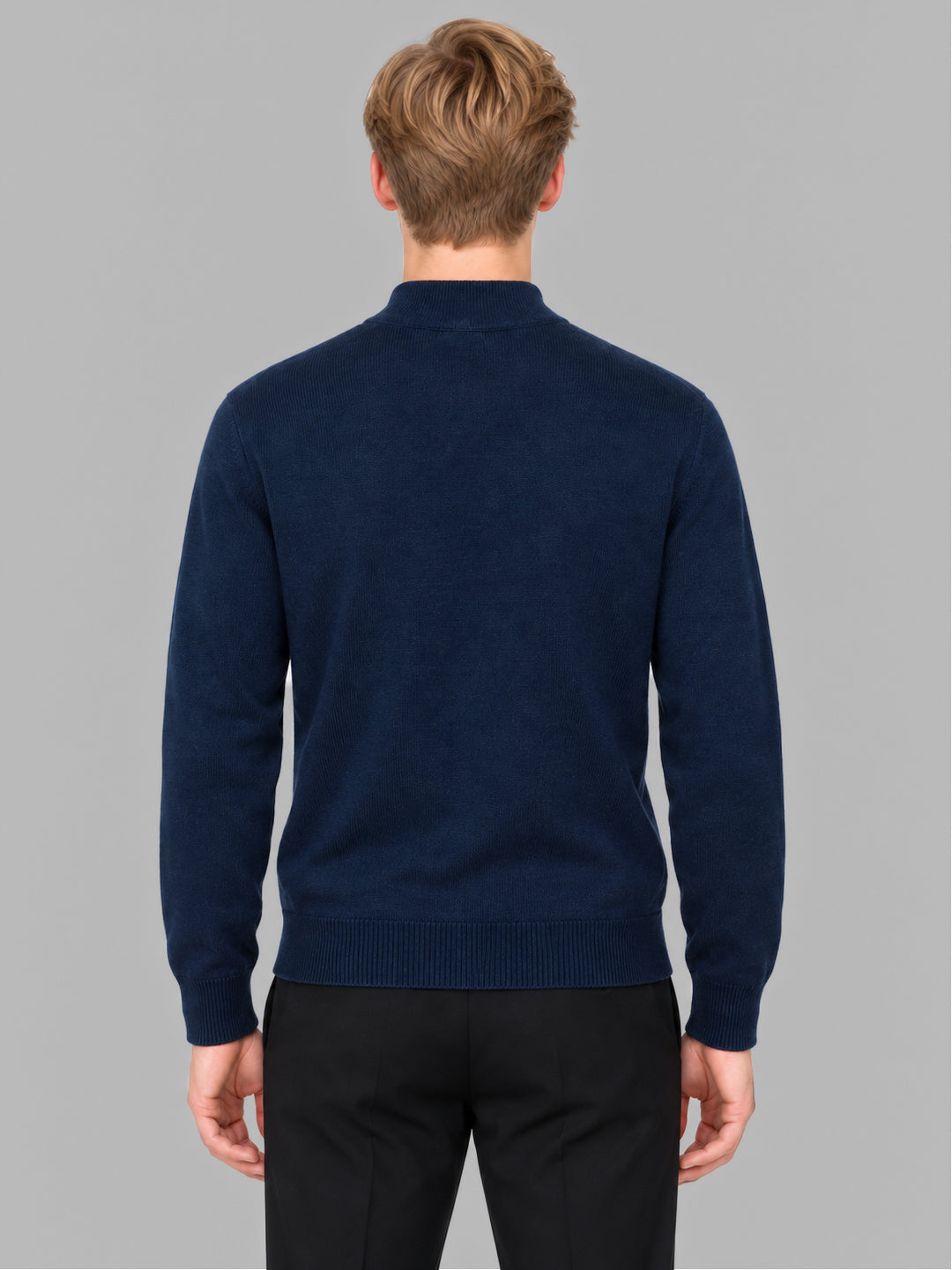 Men Blue Solid Turtle Neck Full Sleeve Pullover