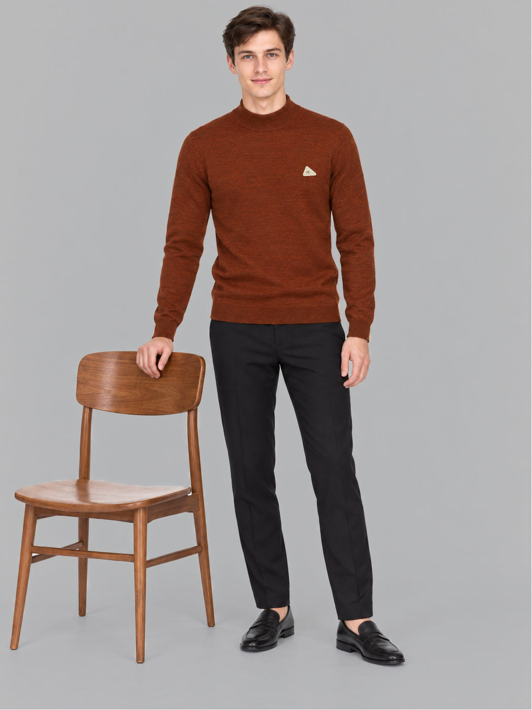 Men Rust Solid Turtle Neck Full Sleeve Pullover