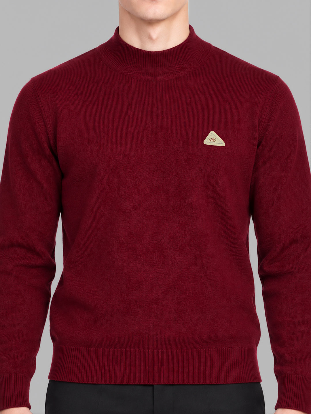 Men Maroon Solid Turtle Neck Full Sleeve Pullover