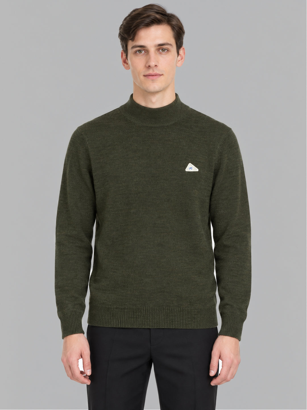 Men Green Solid Turtle Neck Full Sleeve Pullover