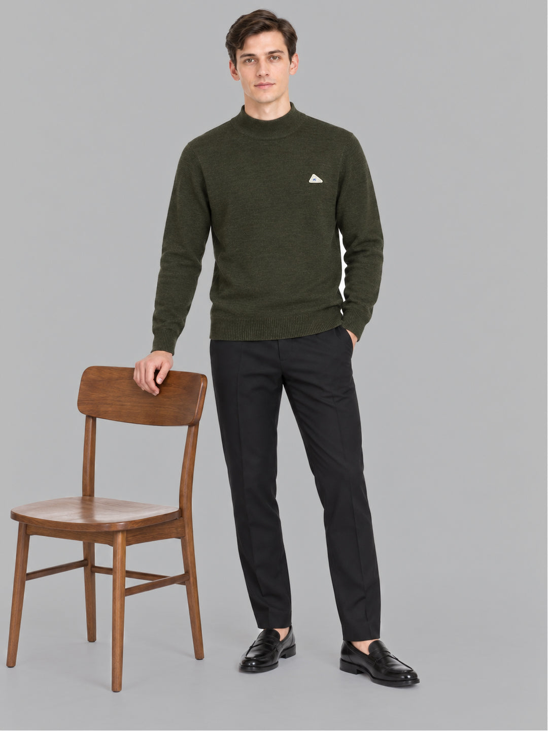 Men Green Solid Turtle Neck Full Sleeve Pullover