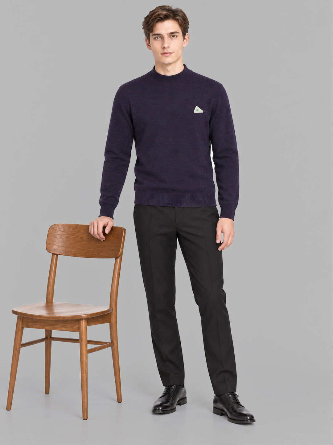 Men Purple Solid Turtle Neck Full Sleeve Pullover