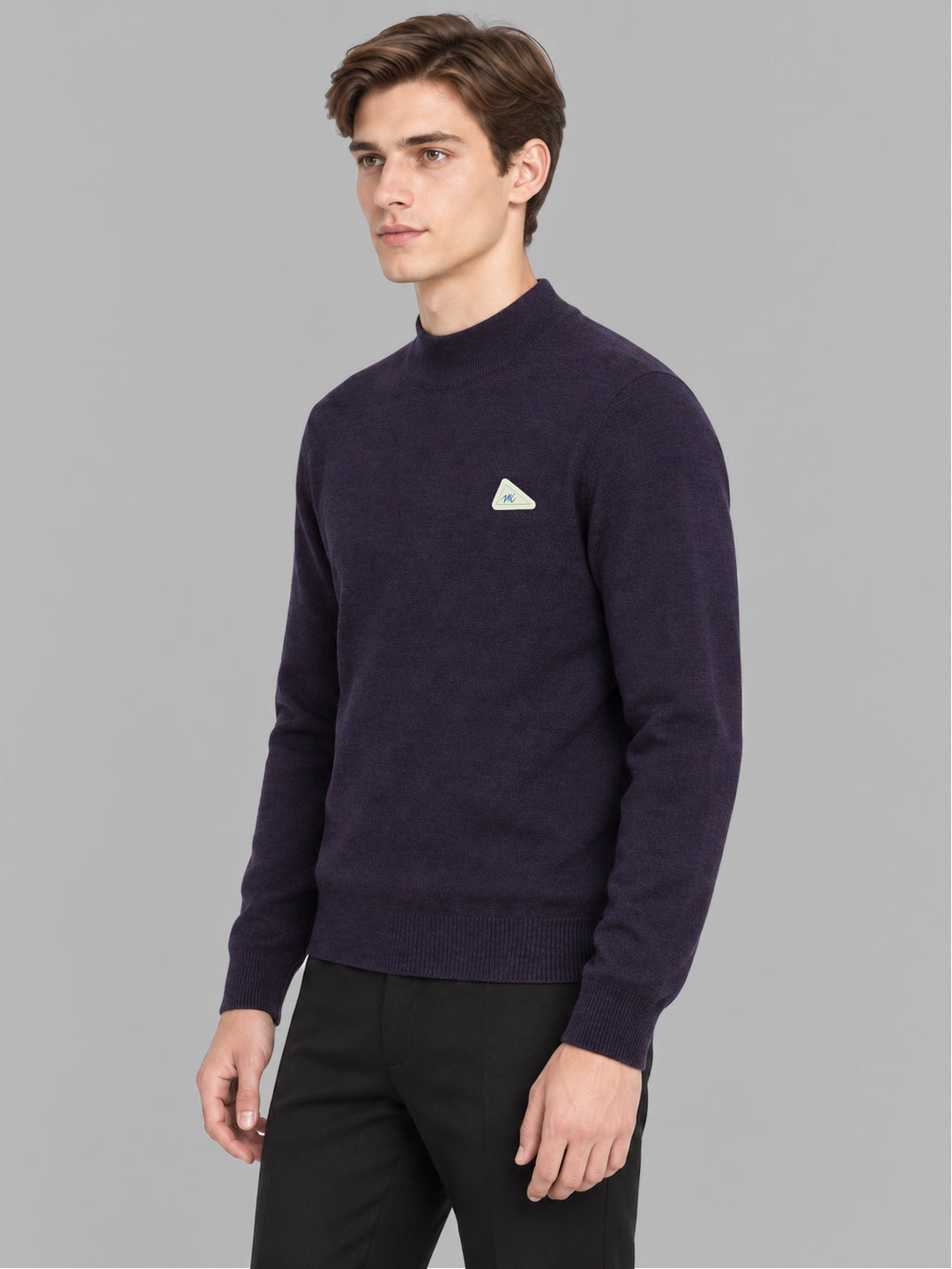 Men Purple Solid Turtle Neck Full Sleeve Pullover
