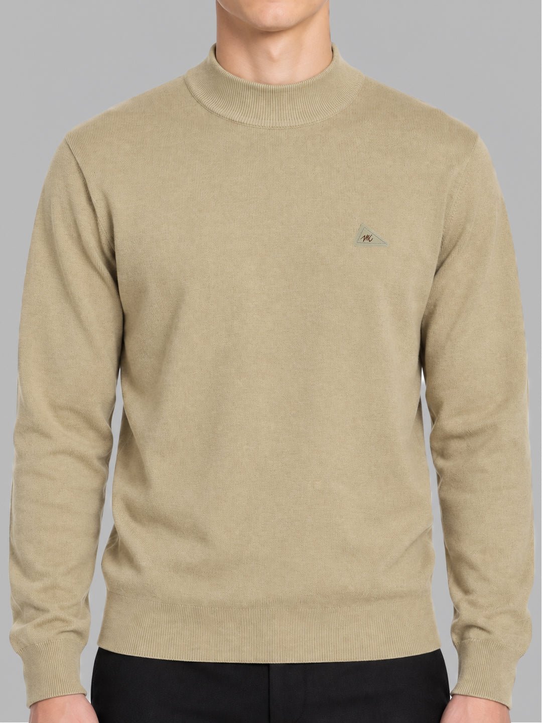 Men Camel Brown Solid Turtle Neck Full Sleeve Pullover
