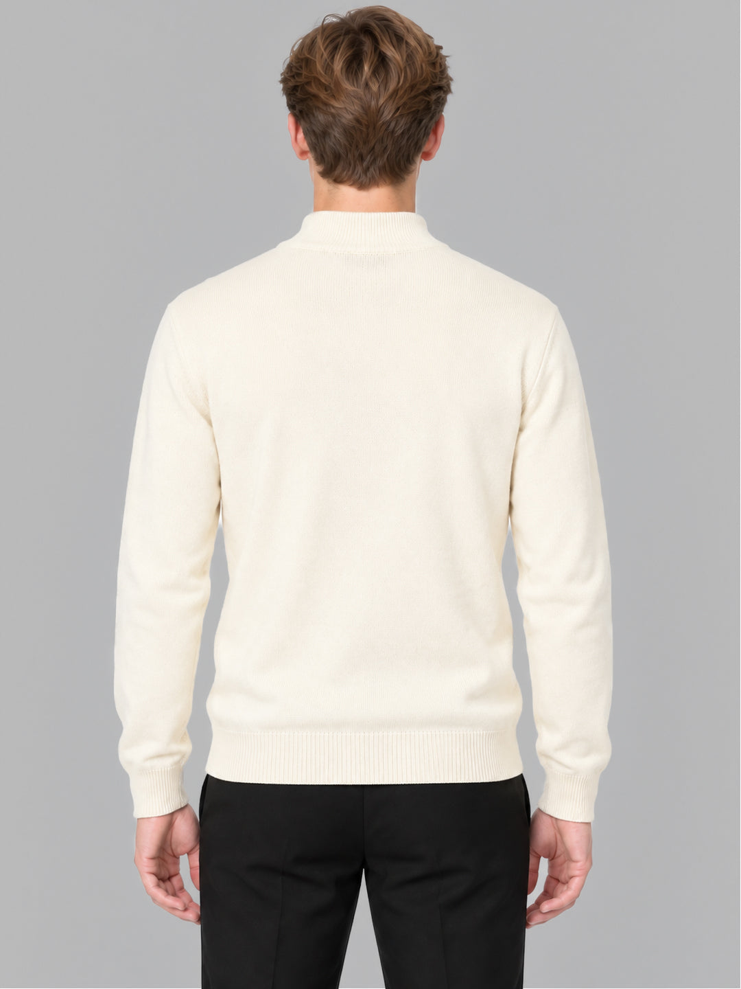 Men Cream Solid Turtle Neck Full Sleeve Pullover