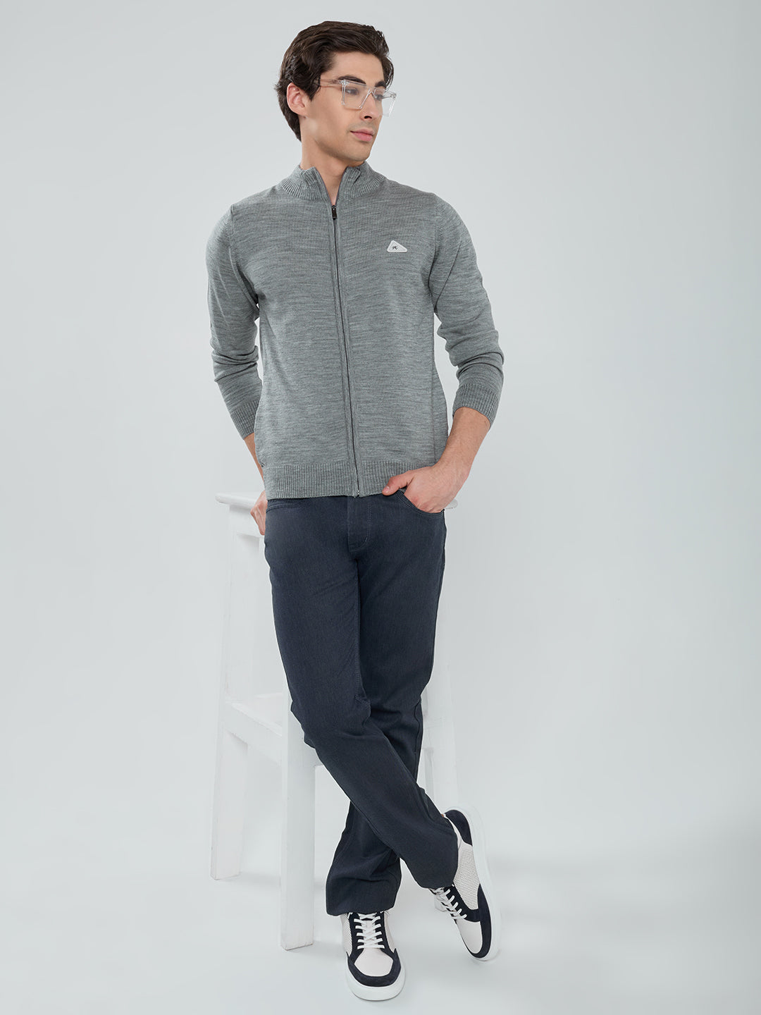 Men Grey Solid Turtle Neck Full Sleeve Pullover